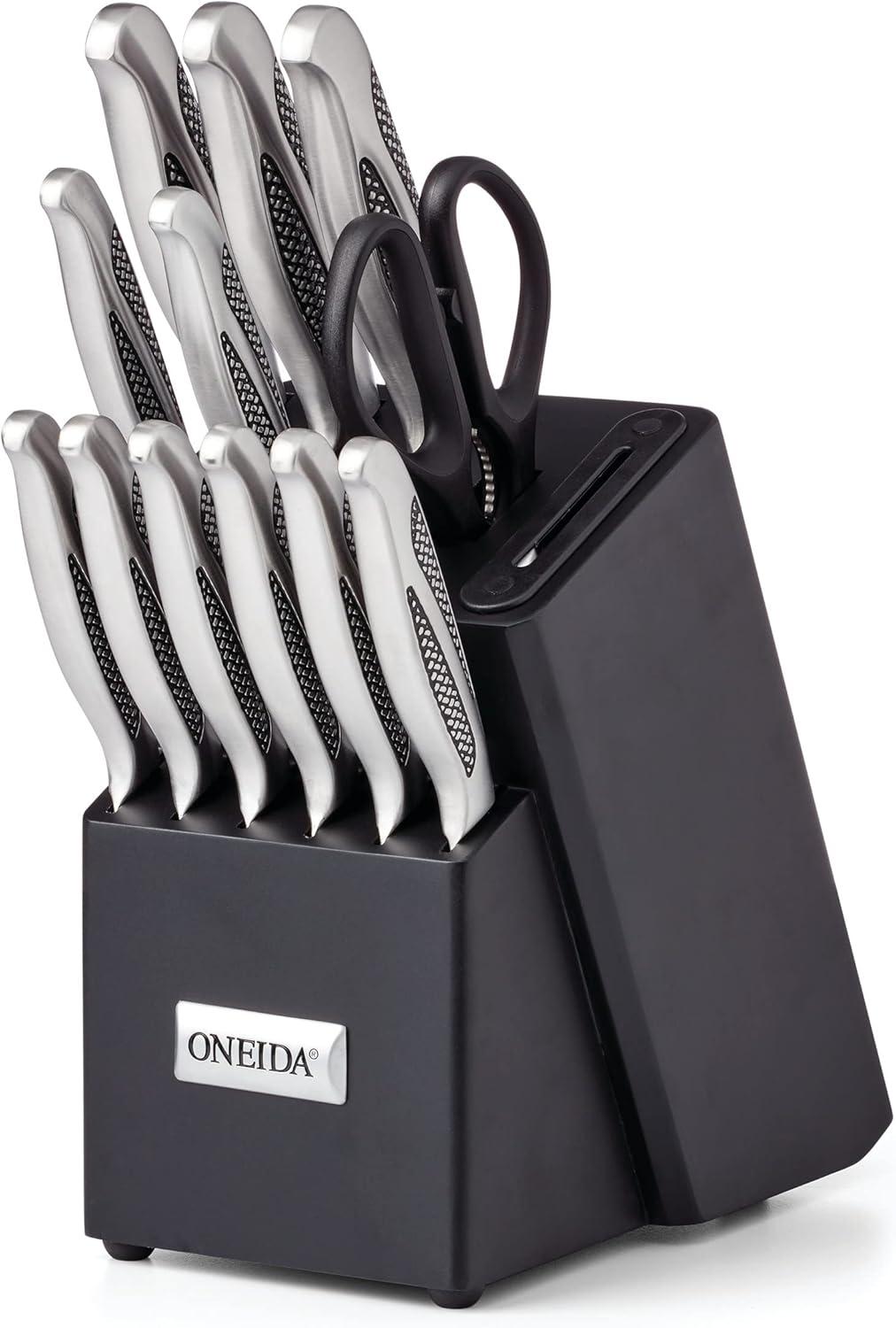 Oneida Crosshatch 14Pc Cutlery Block Set W/ Sharpener