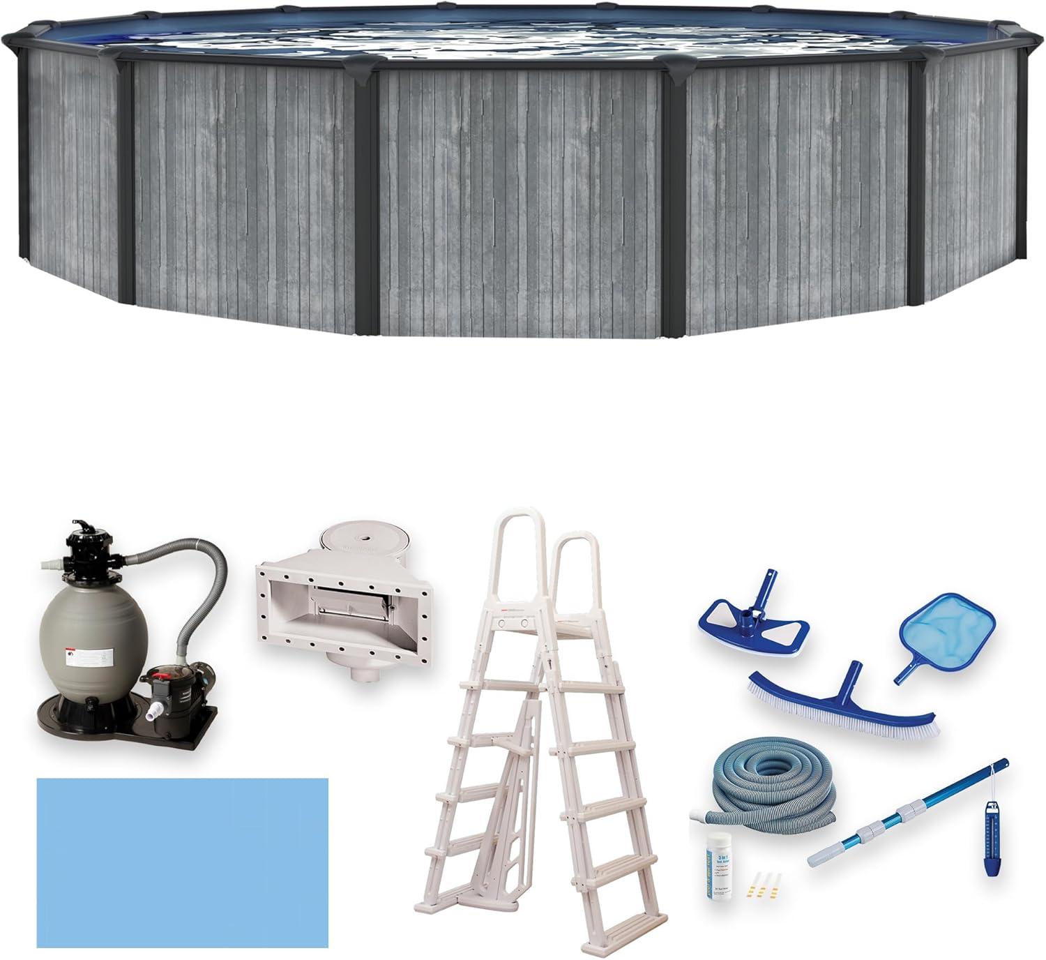 San Pedro 24-ft Round Steel Wall Swimming Pool with Filter and Pump