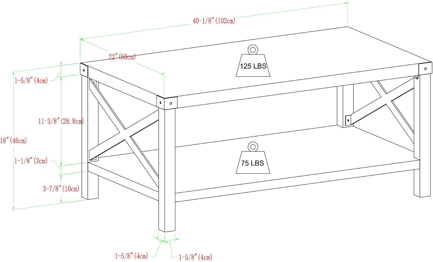 Farmhouse Metal-X Coffee Table with Lower Shelf in Sable