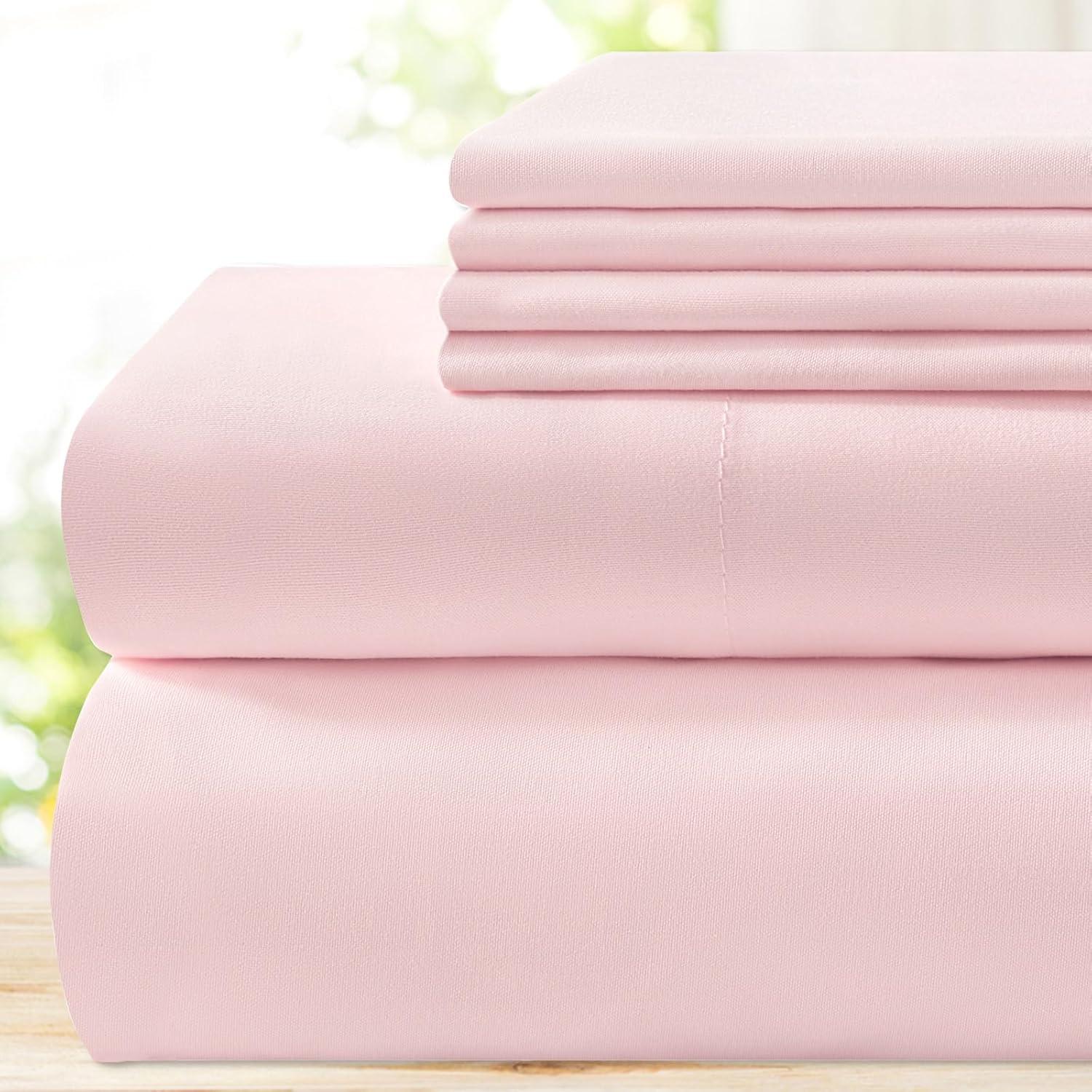 Swift Home | 4-Piece Solid Microfiber Sheet Set Blush Queen