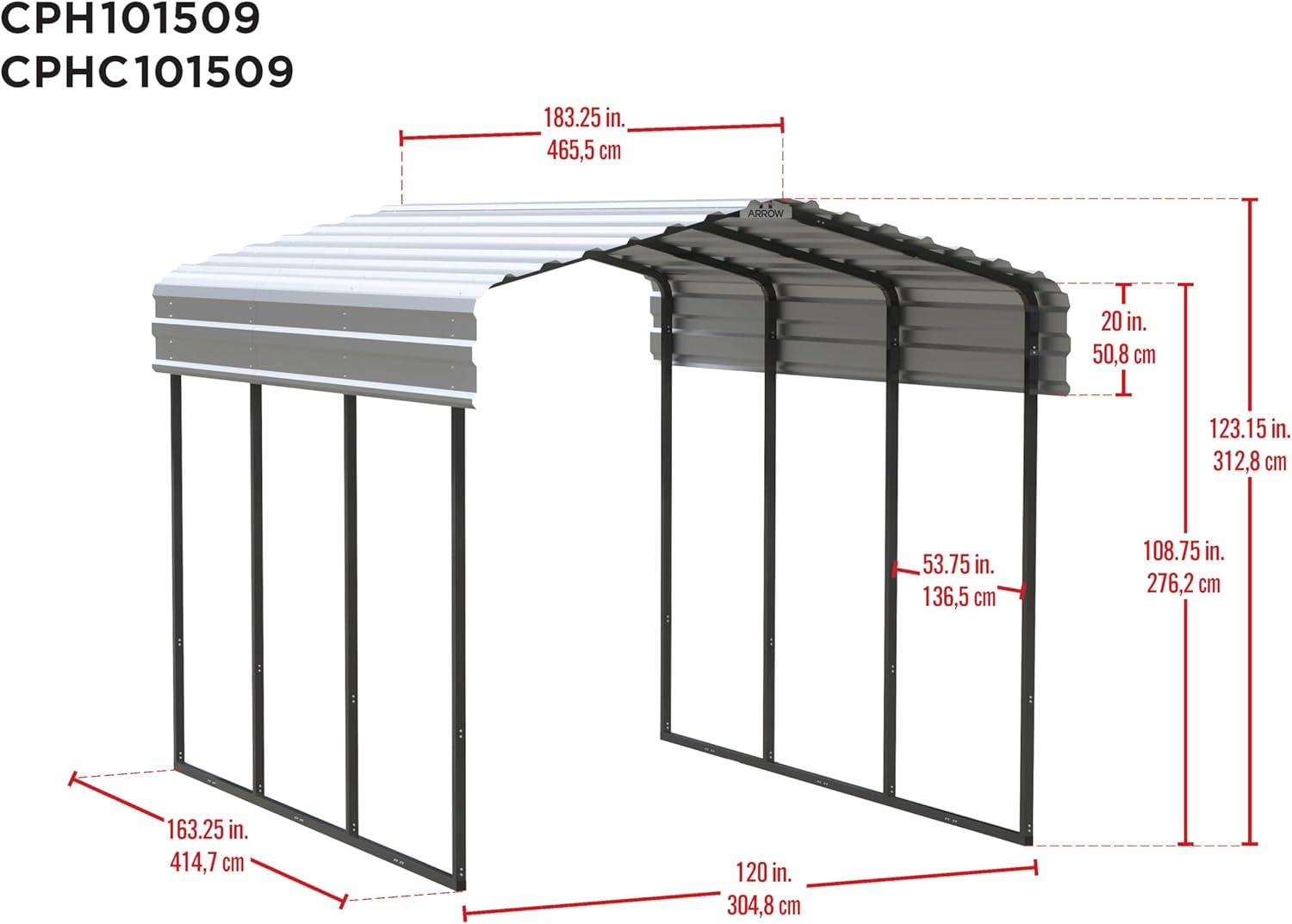 Arrow Arrow Galvanized Steel Carport, 10x15x9