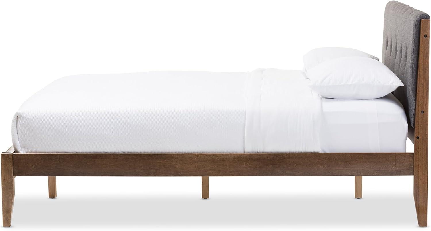 Baxton Studio King Alke Fabric Upholstered Platform Bed Light Gray/Walnut: Wooden Slats