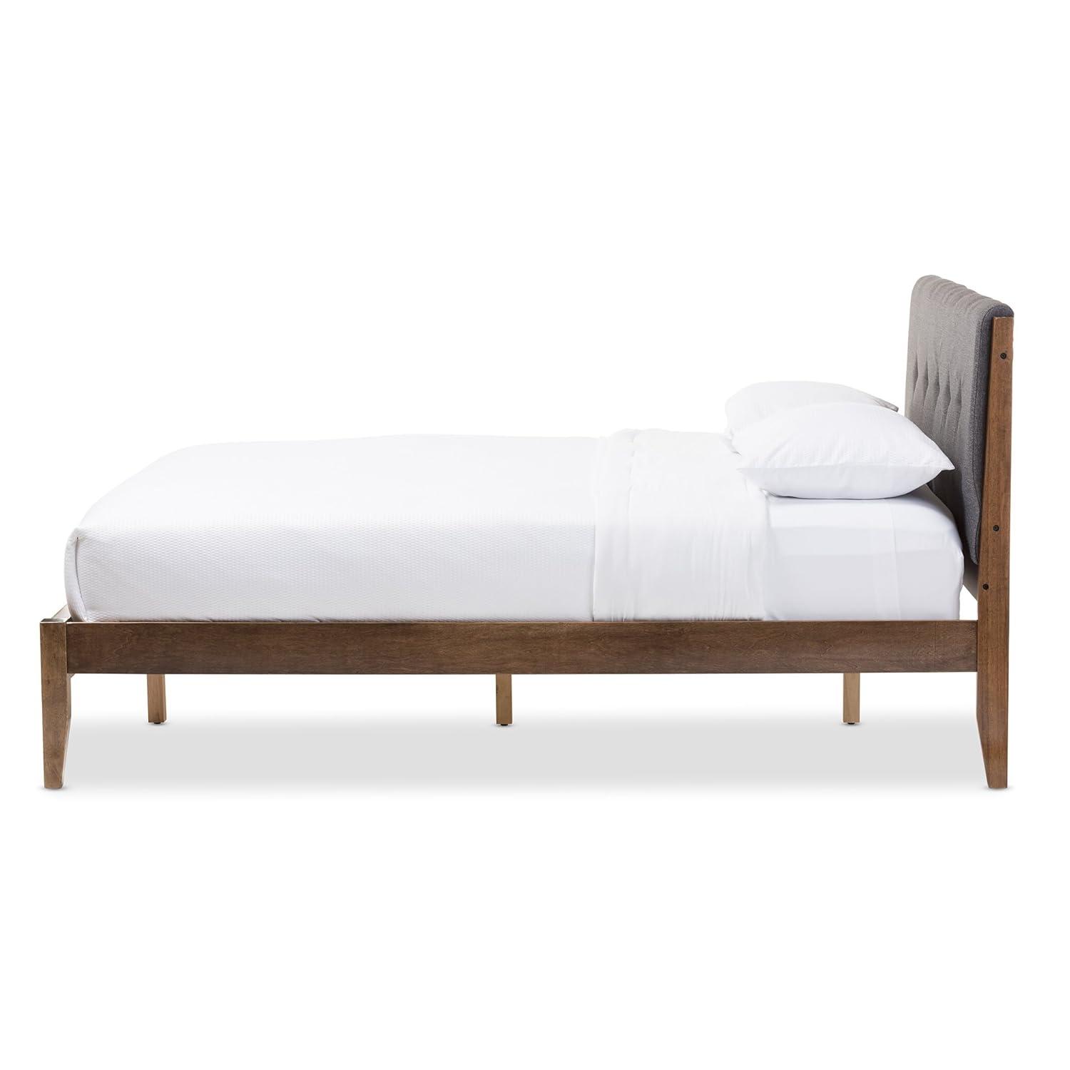 Baxton Studio King Alke Fabric Upholstered Platform Bed Light Gray/Walnut: Wooden Slats
