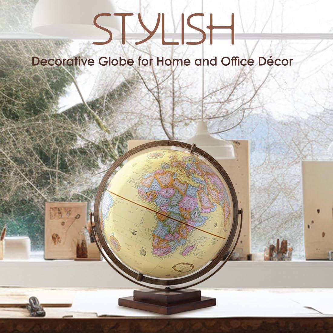 Waypoint Geographic Revolution 12" Diameter Desktop World Globe - Gyromatic Full-Swing Movement, Decorative Antique Globe for Home or Office Decor