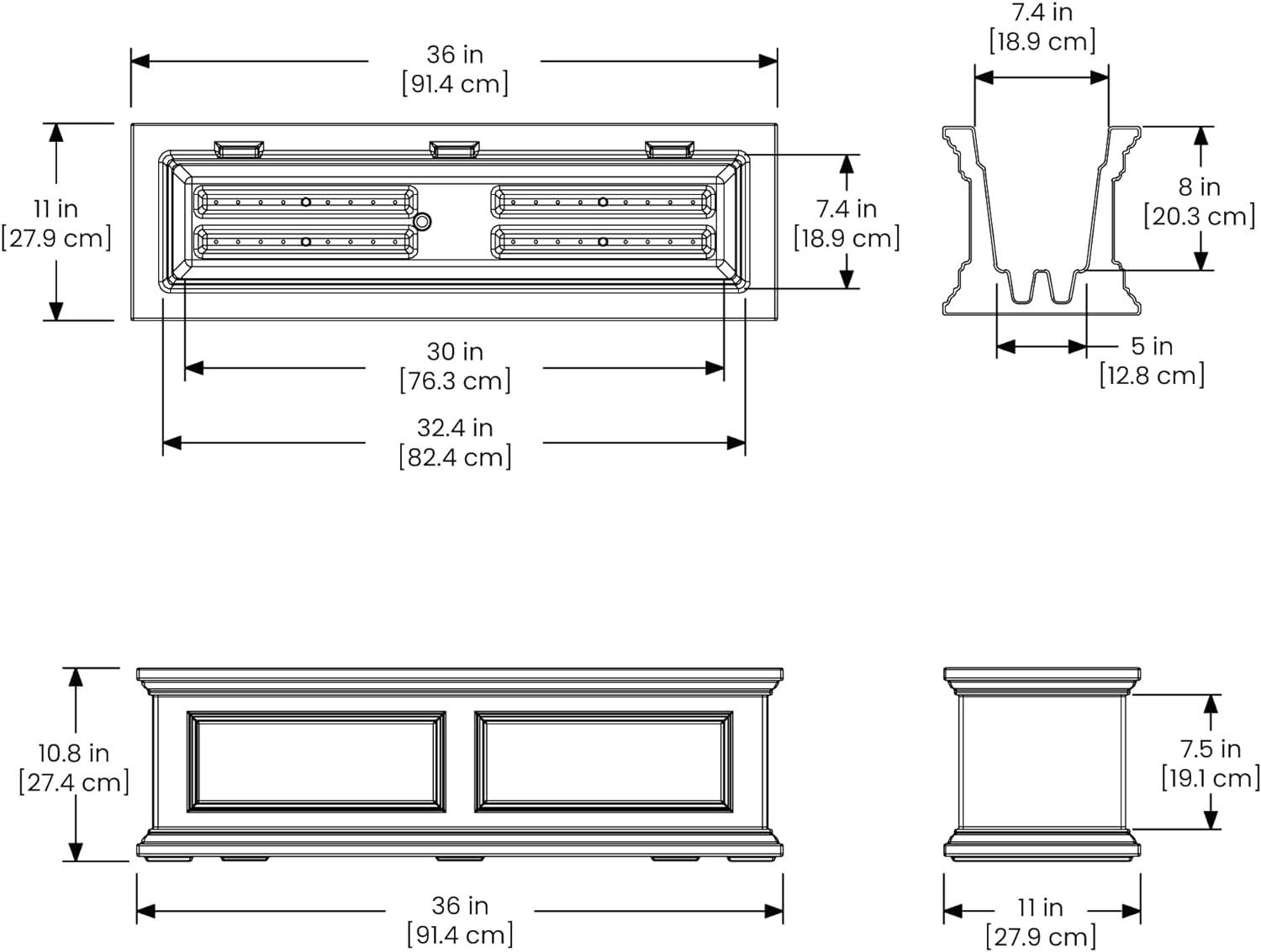 Fairfield Espresso Resin 36" Self-Watering Window Box Planter