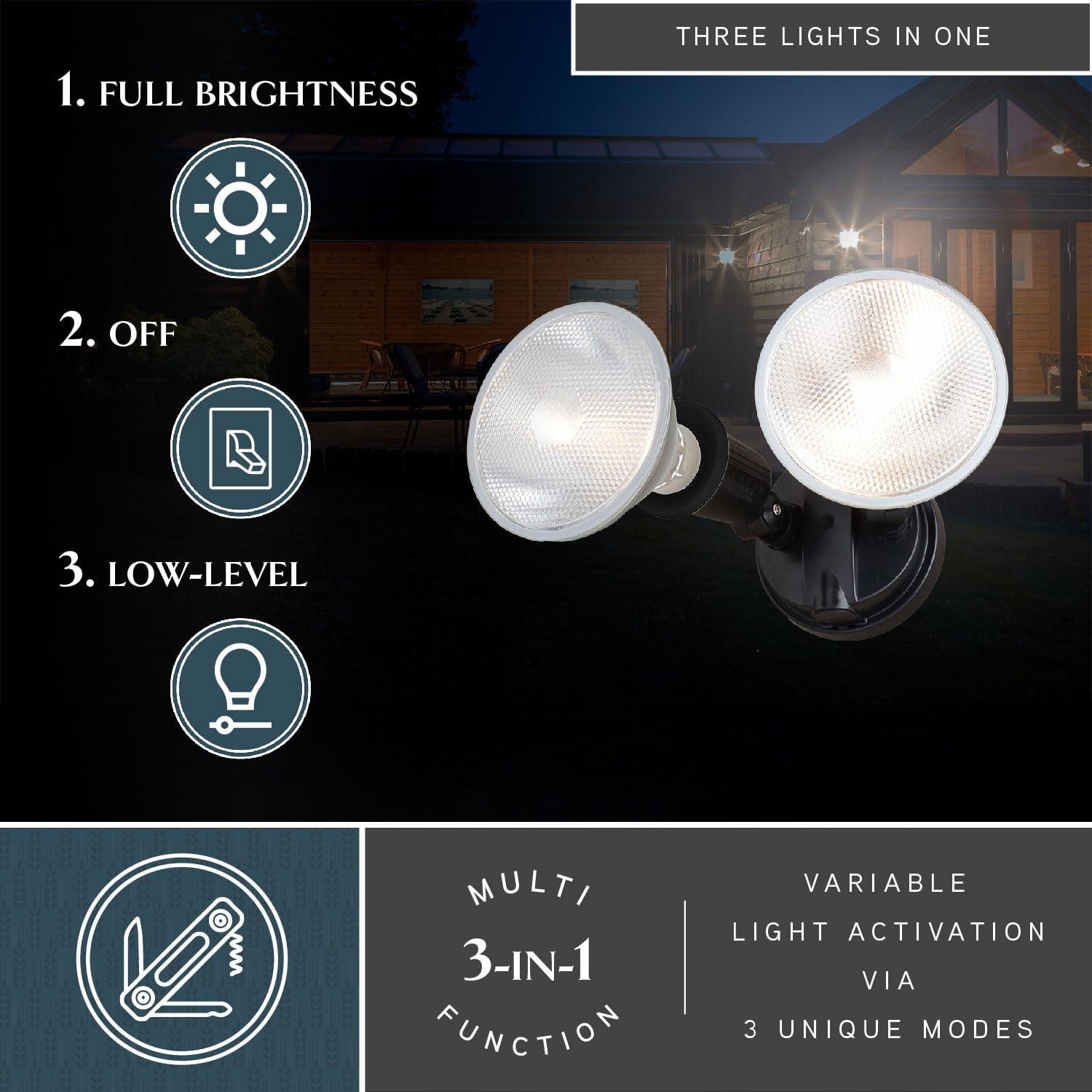 Black 2 Light Outdoor Security Flood Light with Adjustable Heads - Switch Controlled