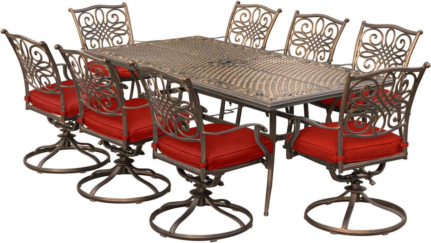 Hanover Traditions 9-Piece Aluminum Outdoor Dining Set, Autumn Berry