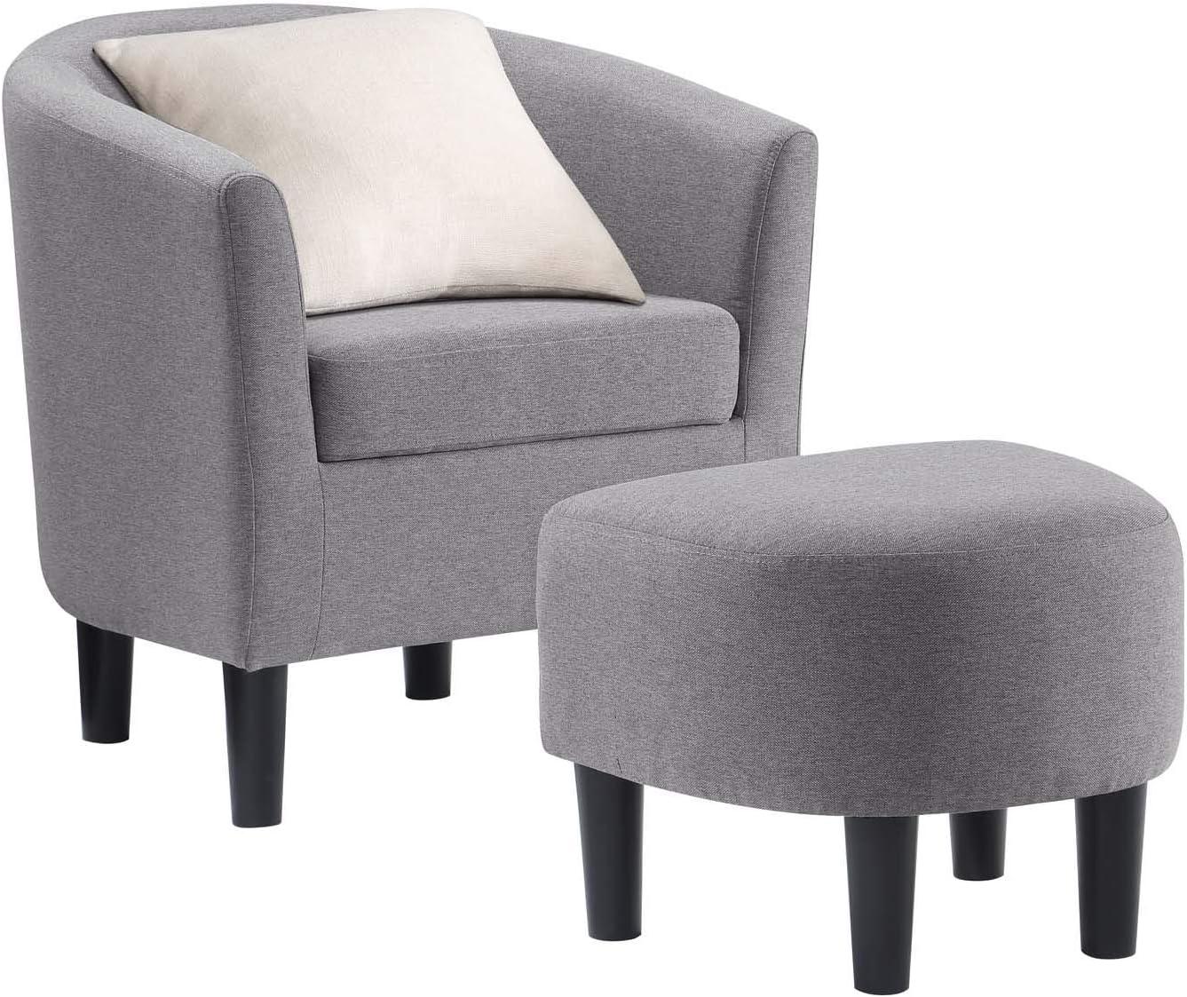 Convenience Concepts Take a Seat Churchill Accent Chair with Ottoman, Cement Gray Fabric
