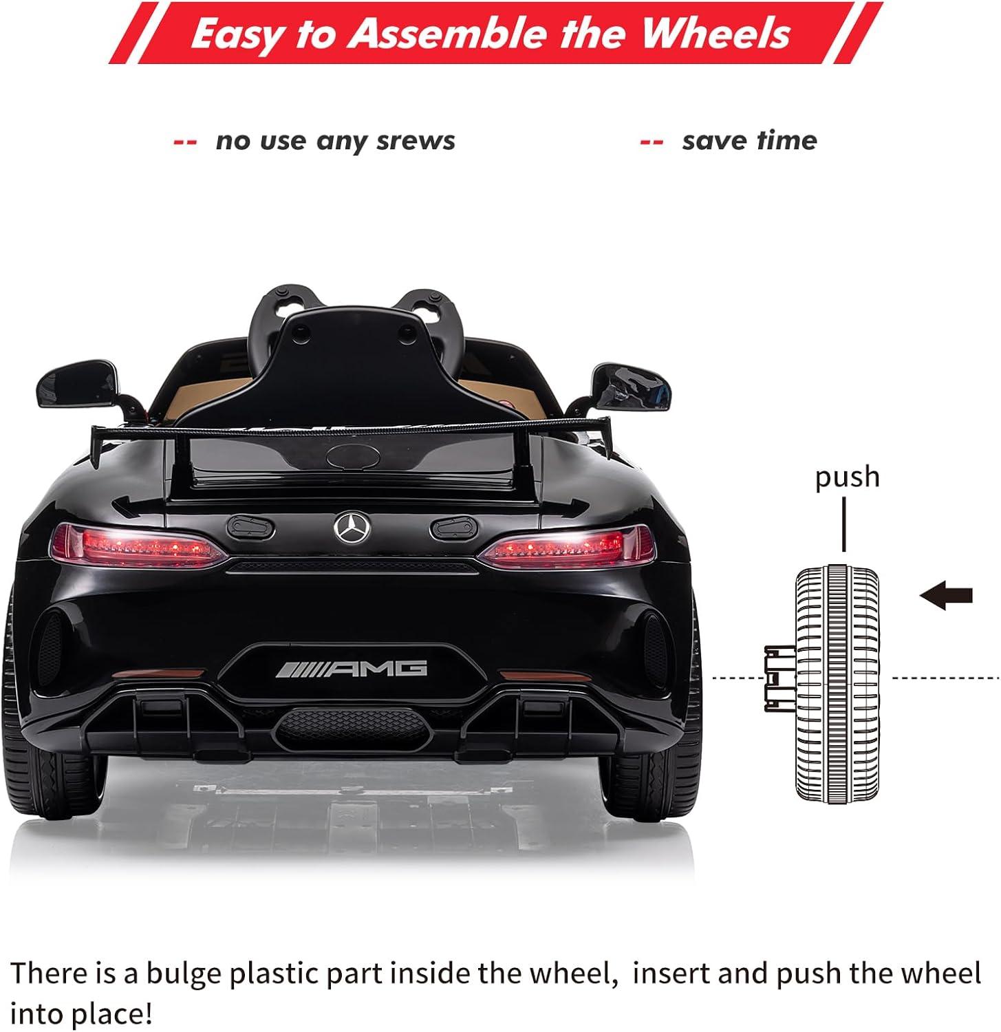 Ride on Car for Kids with Remote Contorl, 12V LicensedBen-zAMG Electric Vehicles Battery Powered Sports Car,Sound System, LED Headlights,One Button Assemble Wheels for 3-8 Years Boys Girls