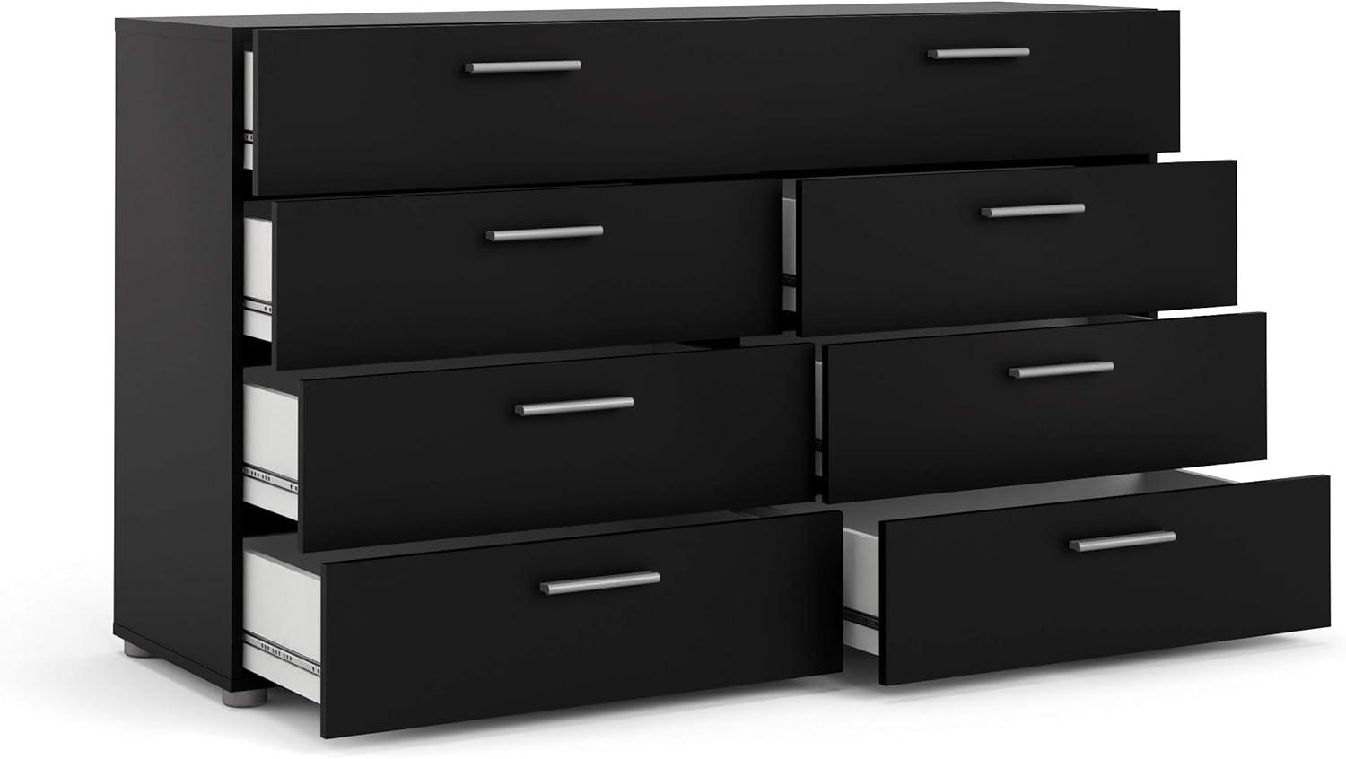 Black Double Dresser with Mirror and Silver Handles