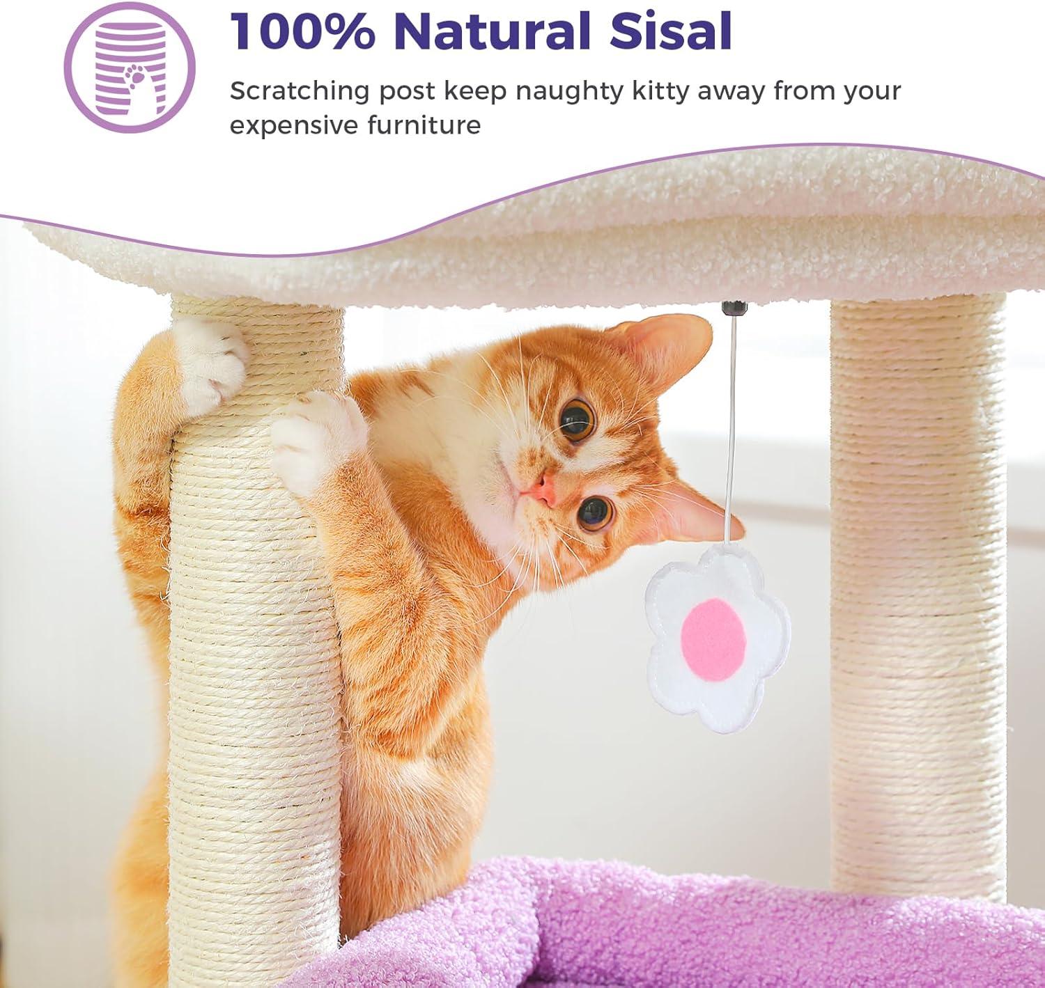 Ezelle Cat Tree Tower Cat Condo House with Sisal Scratching Posts, Flower Top Perch for Indoor Cats