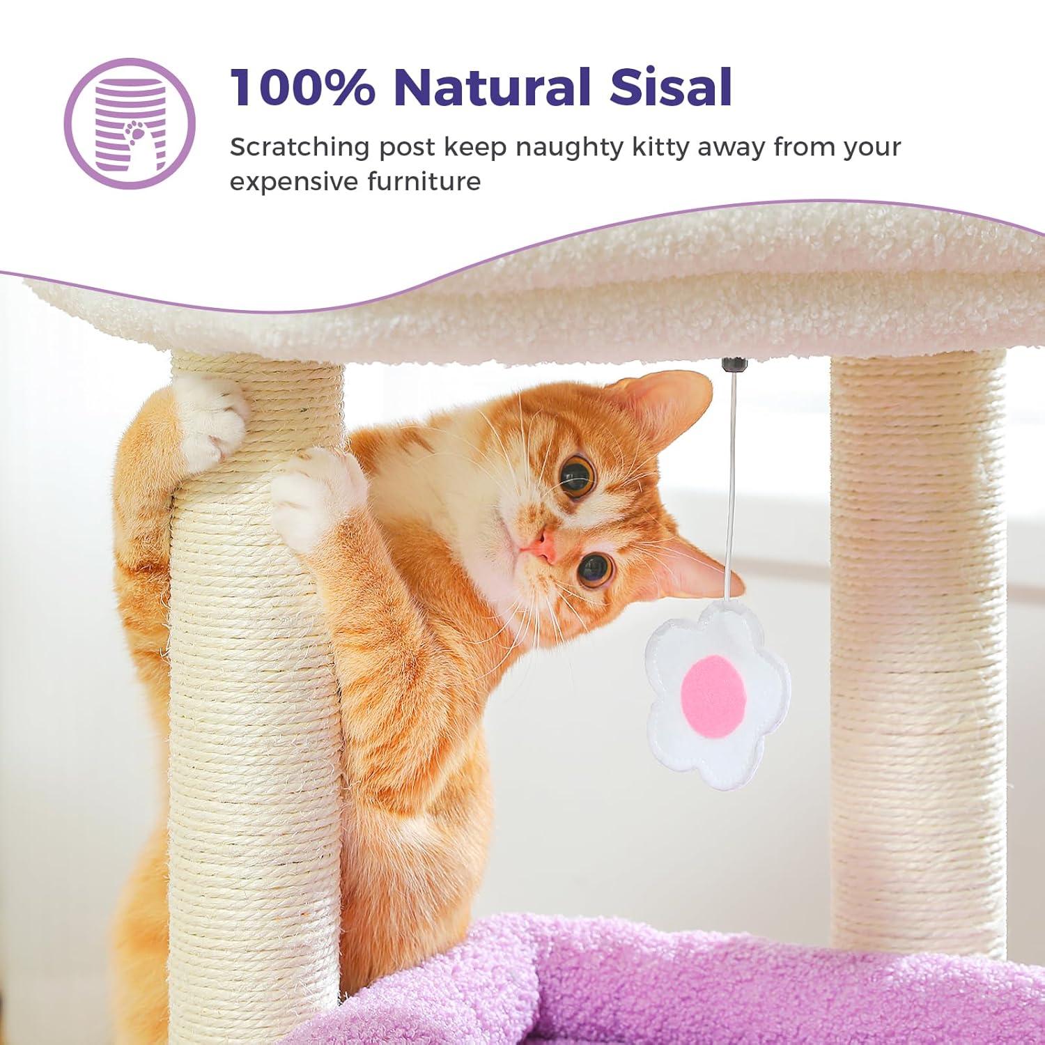 Ezelle Cat Tree Tower Cat Condo House with Sisal Scratching Posts, Flower Top Perch for Indoor Cats