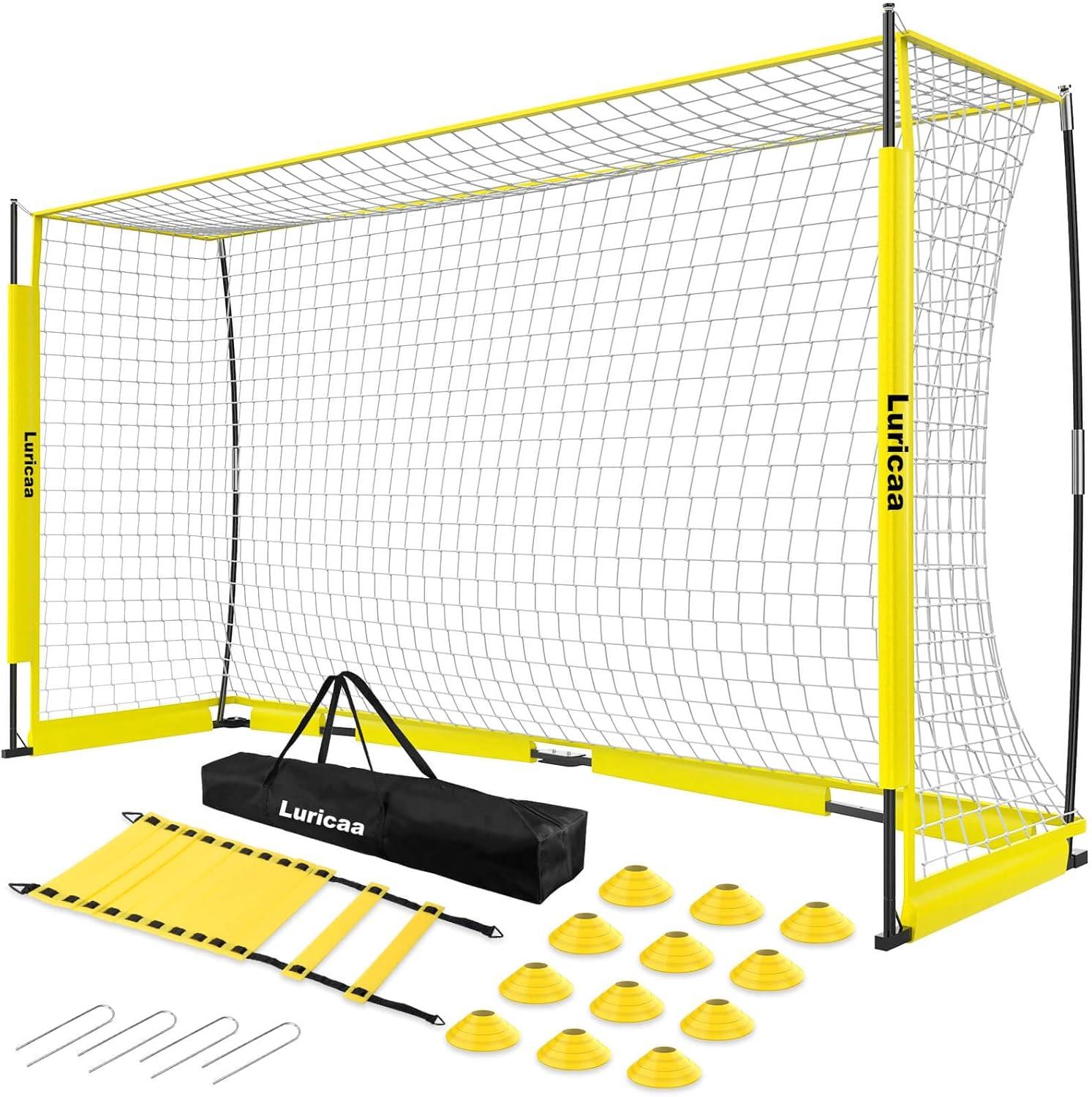 HAOKELBALL Soccer Goal with Agility Ladder and 12 Soccer Cones 12x6 ft Soccer Net for Backyard Quick Setup Portable Soccer Goals with Upgraded Goal Posts and Carry Bag