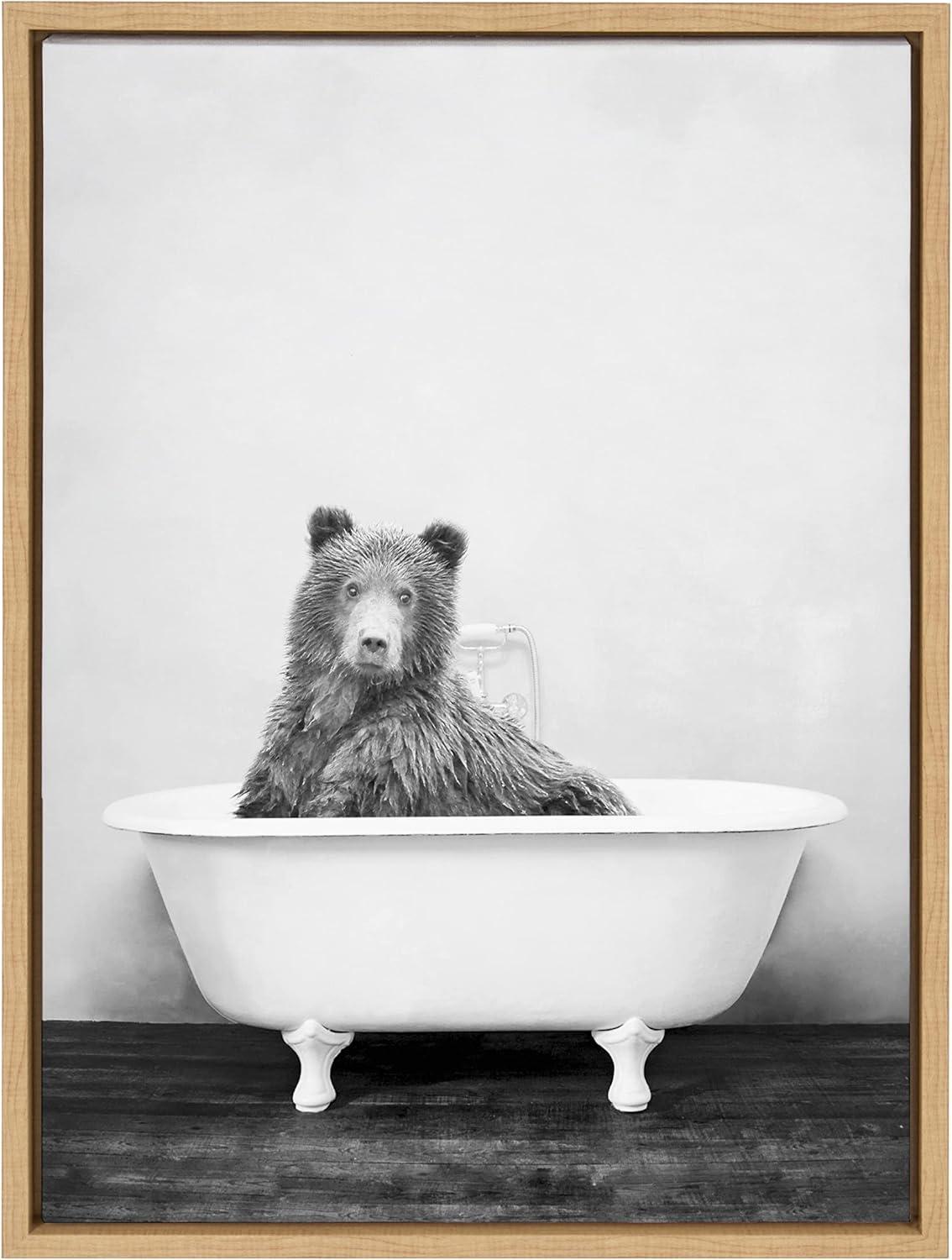 Kate and Laurel Sylvie Bear in the Tub Framed Canvas by Amy Peterson Art Studio