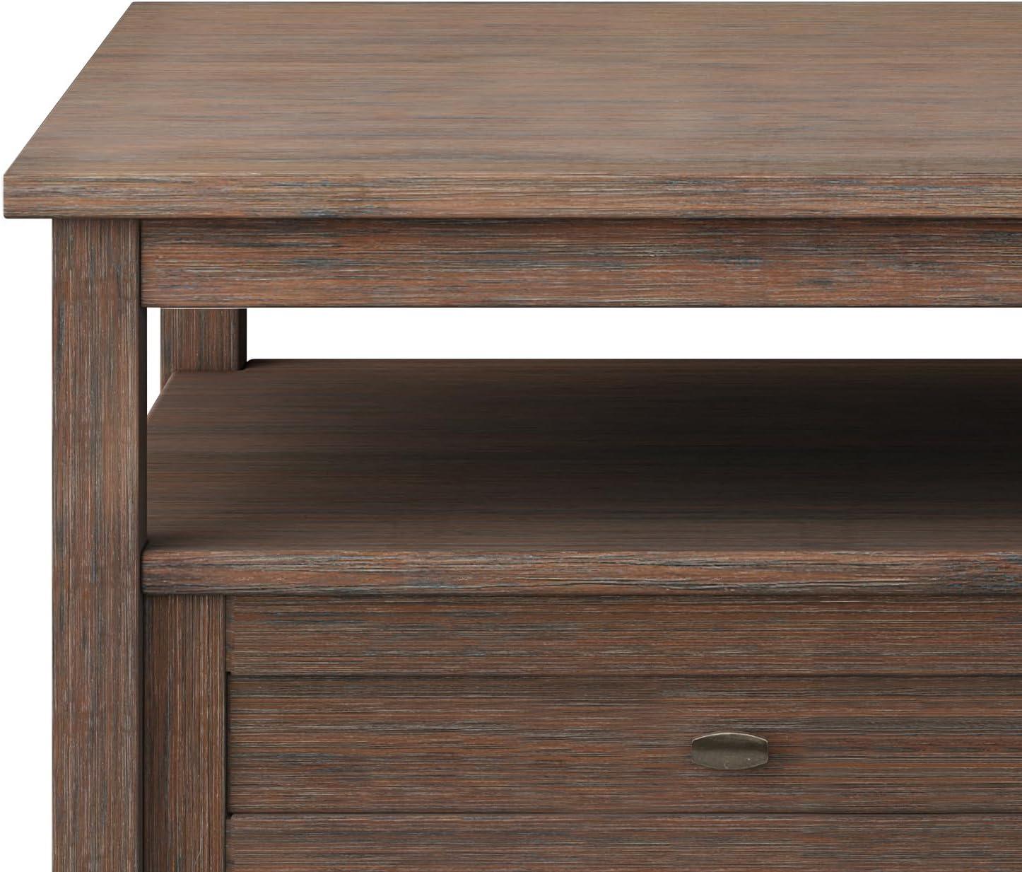 Simpli Home Warm Shaker 48"W Solid Wood Coffee Table with Two Storage Drawers and Open Shelf