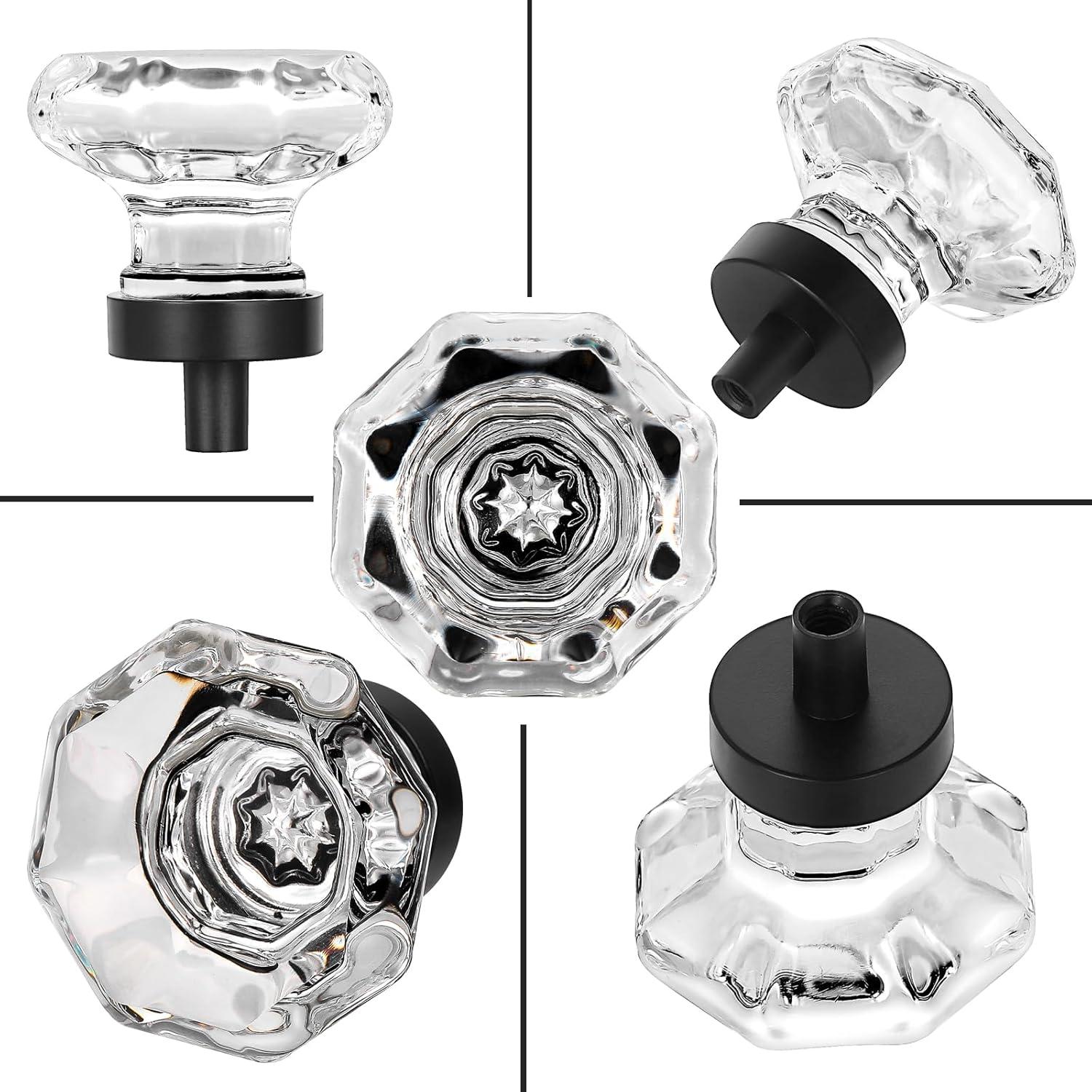 8 Pcs Crystal Cabinet Knobs, Glass Cabinet Knobs for Dresser Drawers, Kitchen Drawer Pulls Black Matte, Octagon