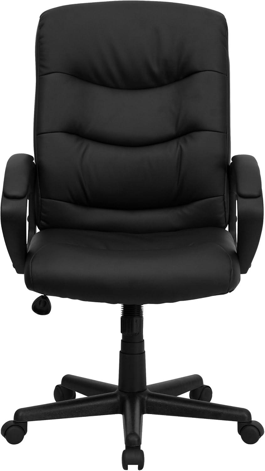 Flash Furniture Chelsea Mid-Back Black LeatherSoft Executive Swivel Office Chair with Three Line Horizontal Stitch Back and Arms