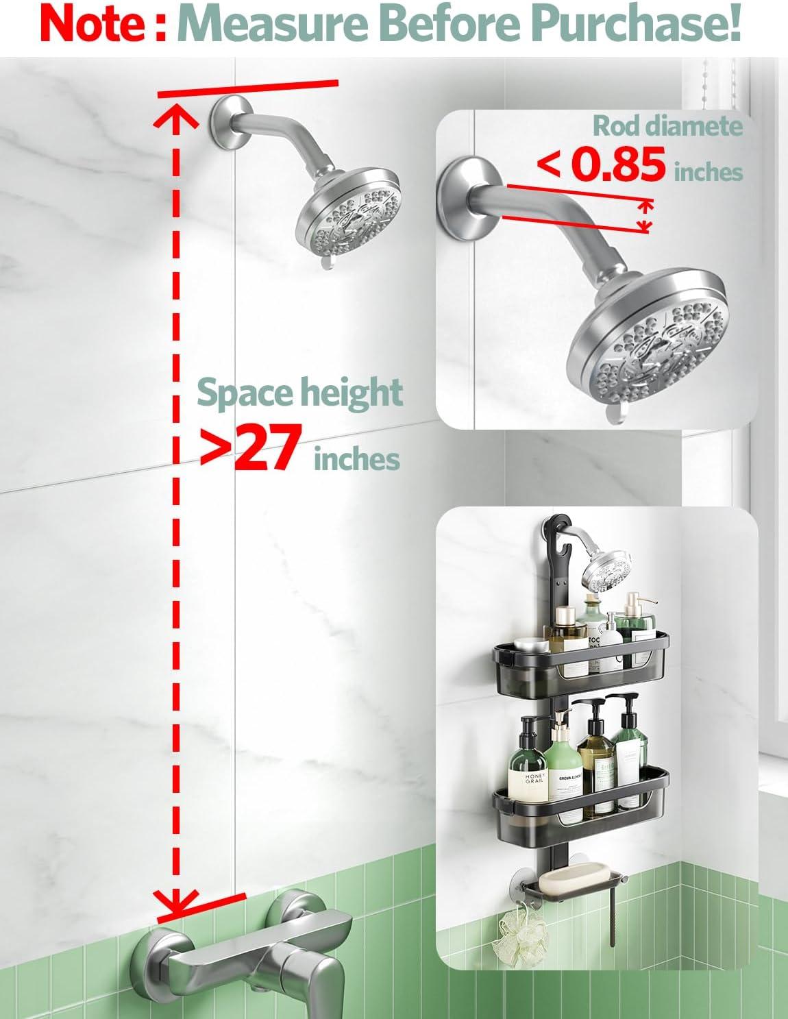 LAMU Over-the-Shower Head Organizer, 3-Shelf Aluminum Shower Caddy, Black