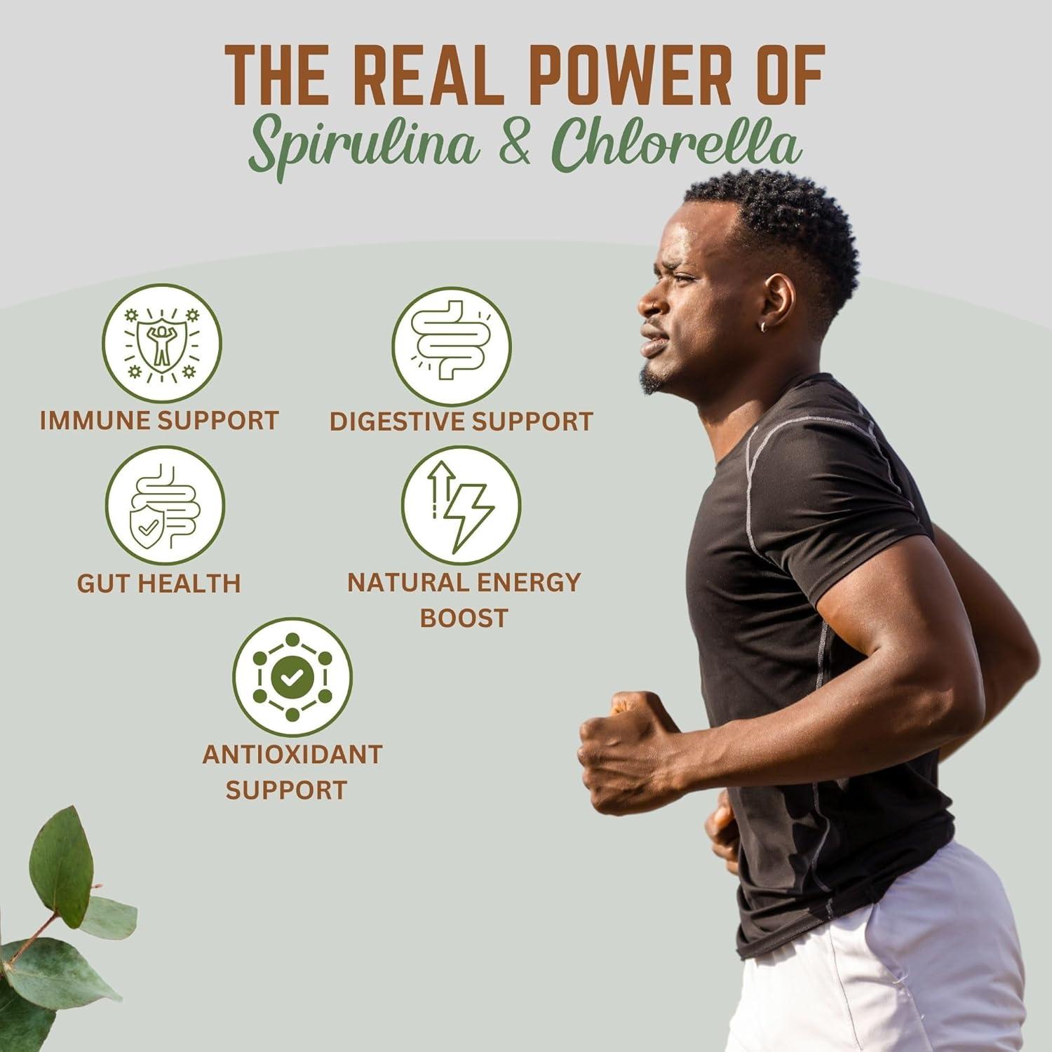 Go Nutra Organic Chlorella & Spirulina Tablets, 50/50 Blend, 500mg Each, 720 Count, 4 Months Supply, Superfood Rich in Vegan Protein Chlorophyll | Spirulina Chlorella Tablets Organic