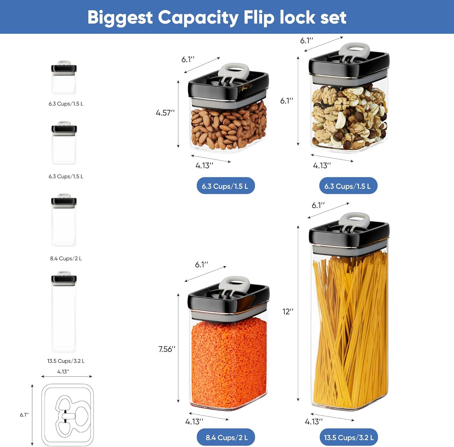 Black BPA-Free Plastic Airtight Canister Set with Flip Top Lids, 7-Piece