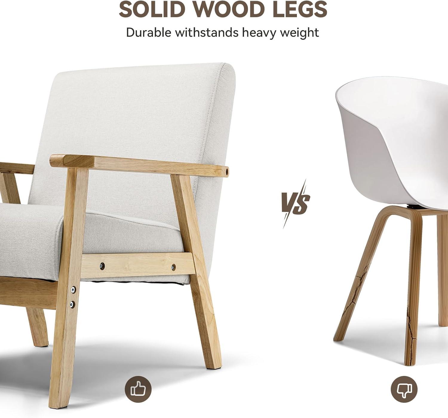 Beige Upholstered Wood Frame Ergonomic Accent Chair