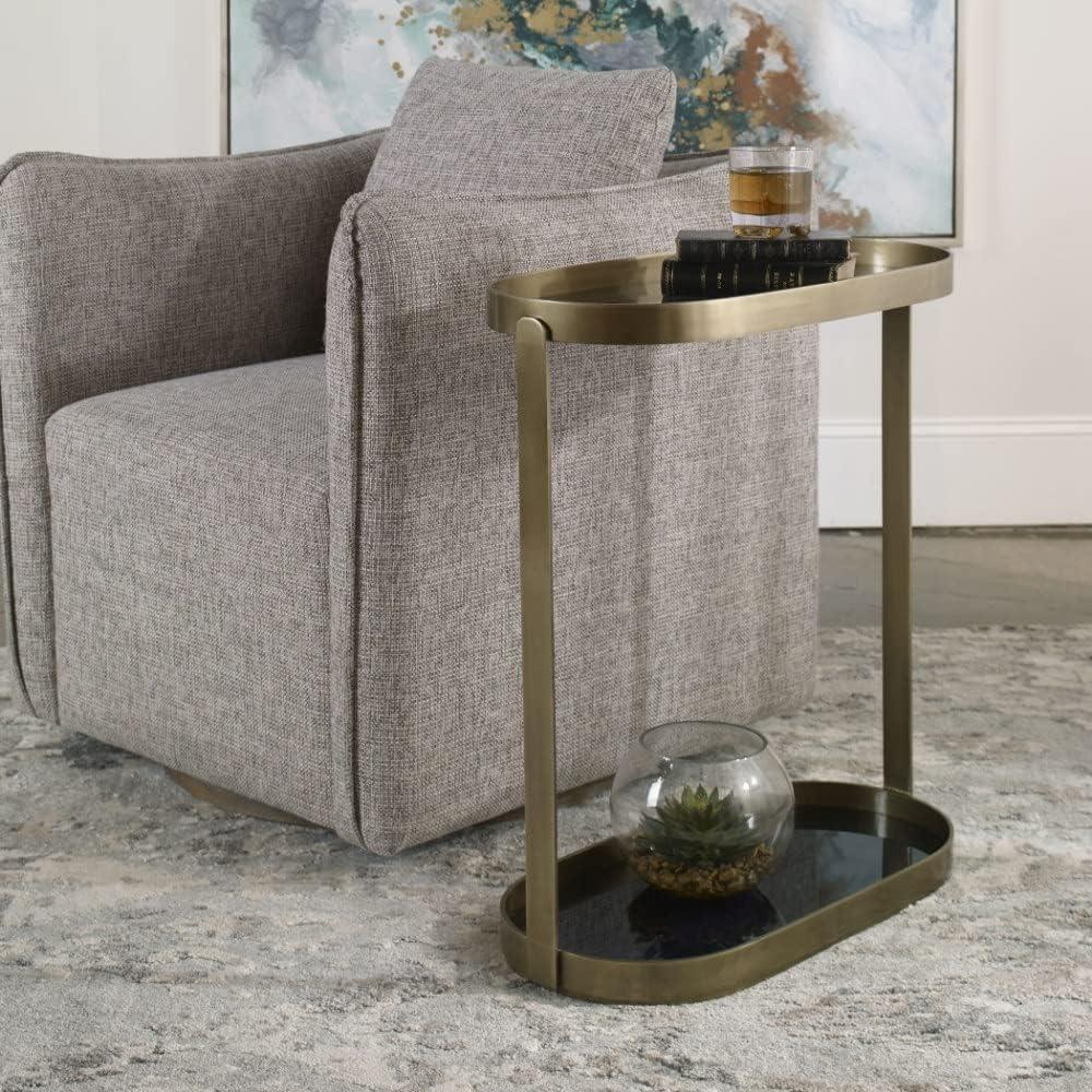 Adia Black and Gold Oval Metal and Glass Side Table