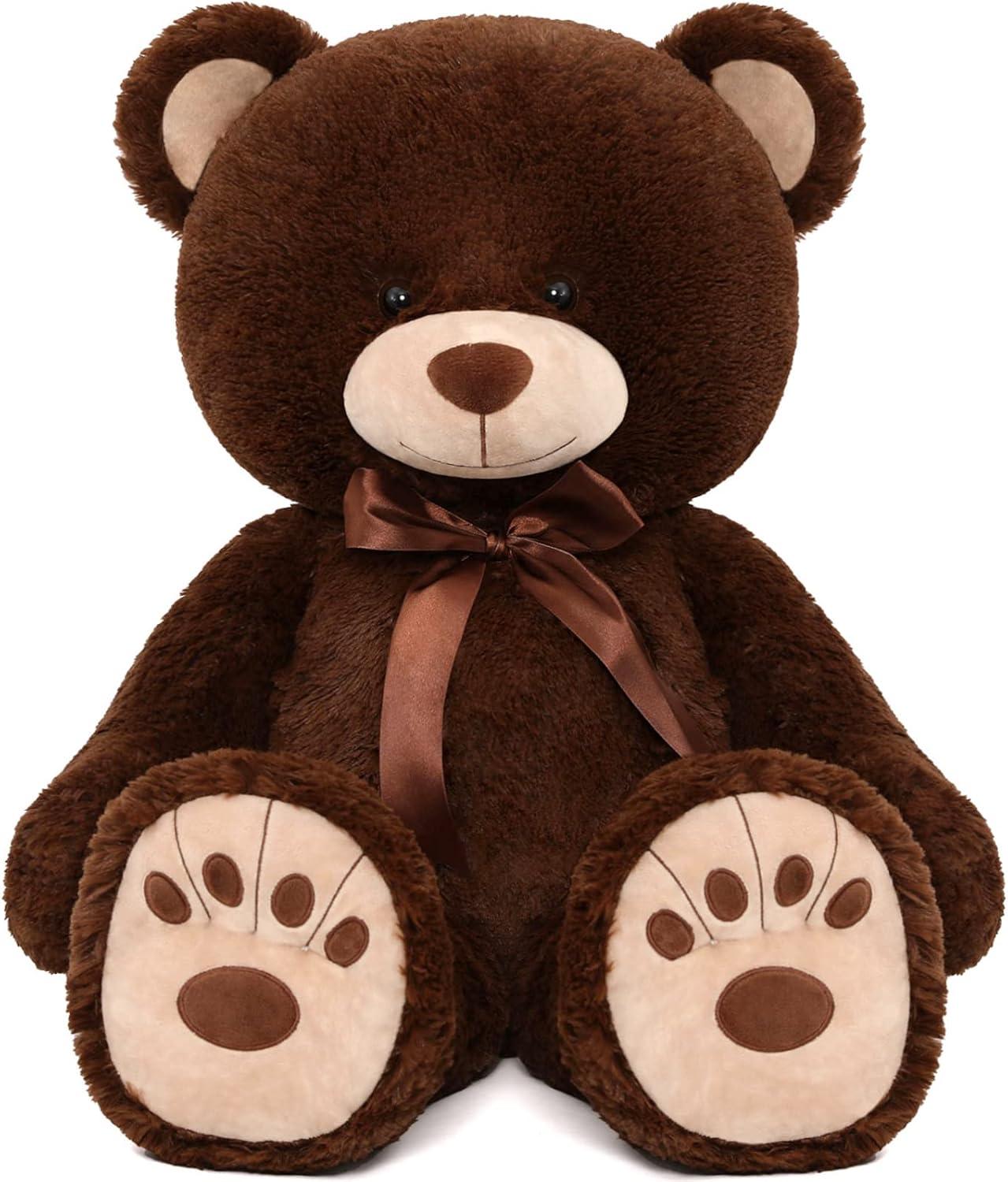 HollyHOME Teddy Bear Stuffed Animal Plush Giant Teddy Bears with Footprints Big Bear 36 inch Chocolate