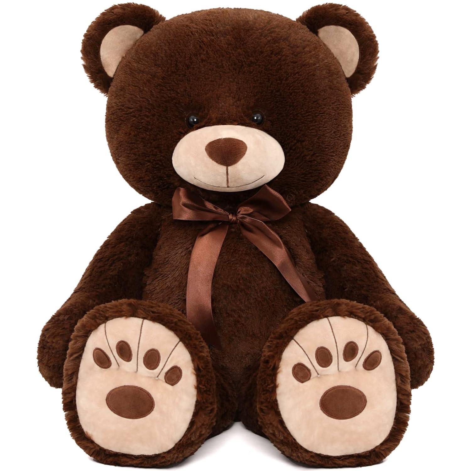 HollyHOME Teddy Bear Stuffed Animal Plush Giant Teddy Bears with Footprints Big Bear 36 inch Chocolate