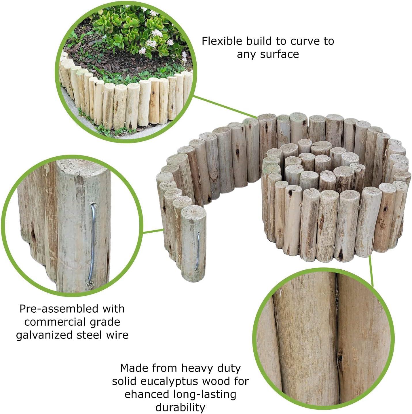 FOREVER BAMBOO Natural Eucalyptus Wood Solid Log for Landscaping Edging Lawn Garden Fence Borders 72 in L x 12 in H x 1.25 in D