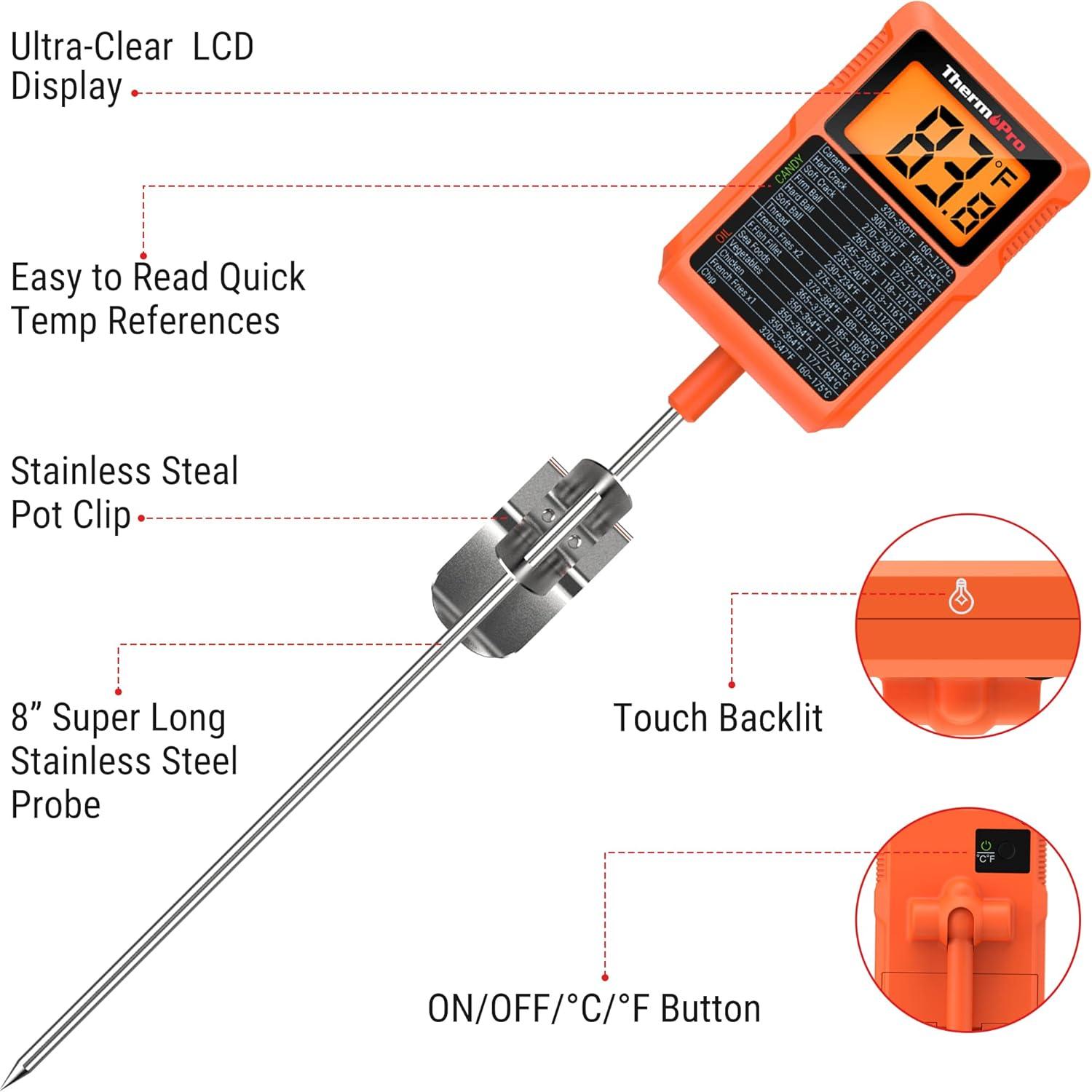 ThermoPro Waterproof Digital Candy and Meat Thermometer with Pot Clip