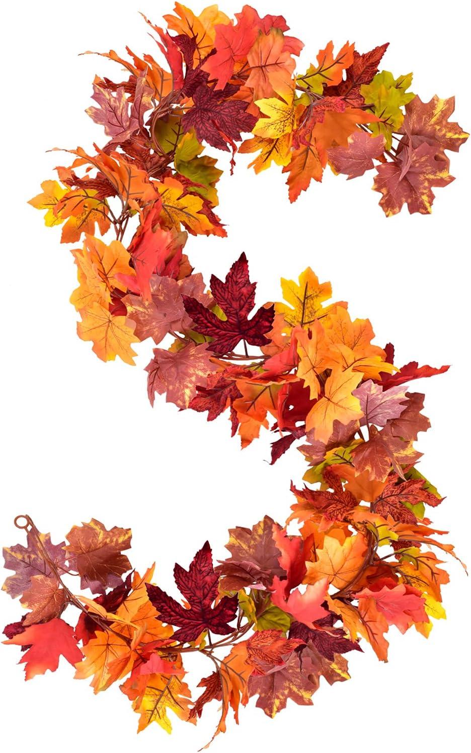 Coolmade 2 Pack Fall Garland Maple Leaf, 5.9Ft/Piece 7 Colors Hanging Vine Garland Artificial Autumn Foliage Garland Thanksgiving Decor for Home Wedding Fireplace Party Christmas