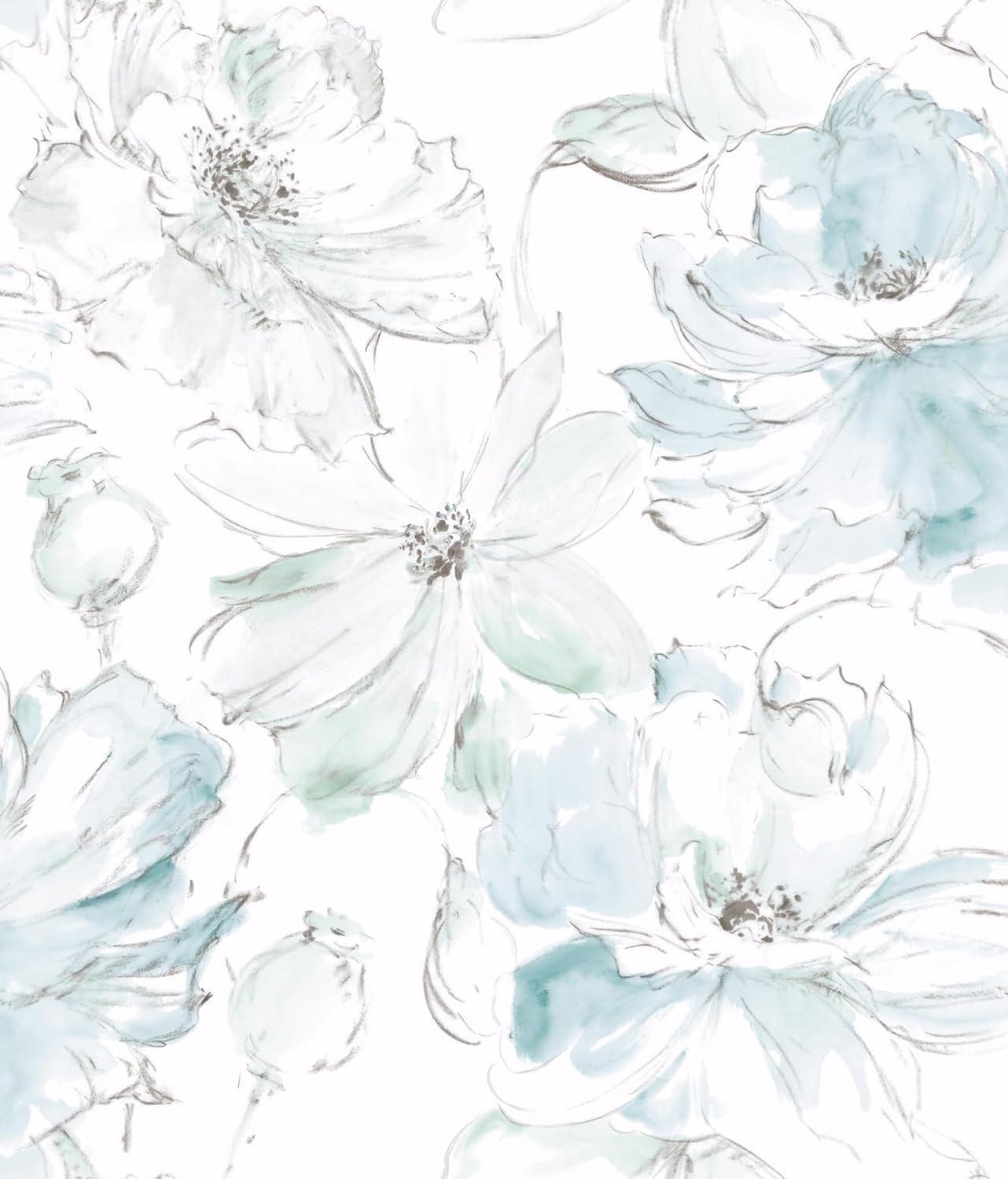 Mineral Green Floral Peel and Stick Wallpaper Roll