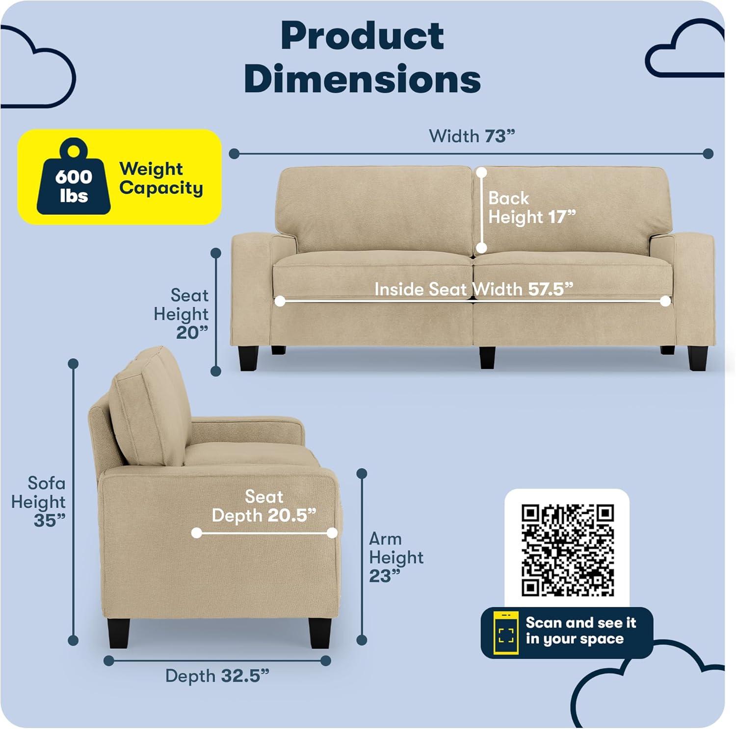 Serta Palisades 78" Track Arm Sofa, Easy Care Fabric, Soft Pillow Back, Pocket Coil Seat Cushions