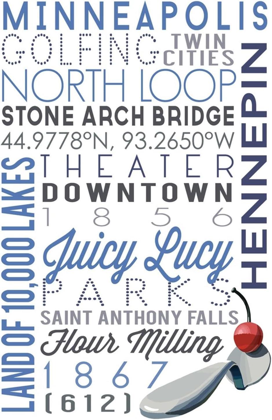 Art.com Minneapolis, Minnesota - Typography Art Print by Lantern Press, 16" x 24"