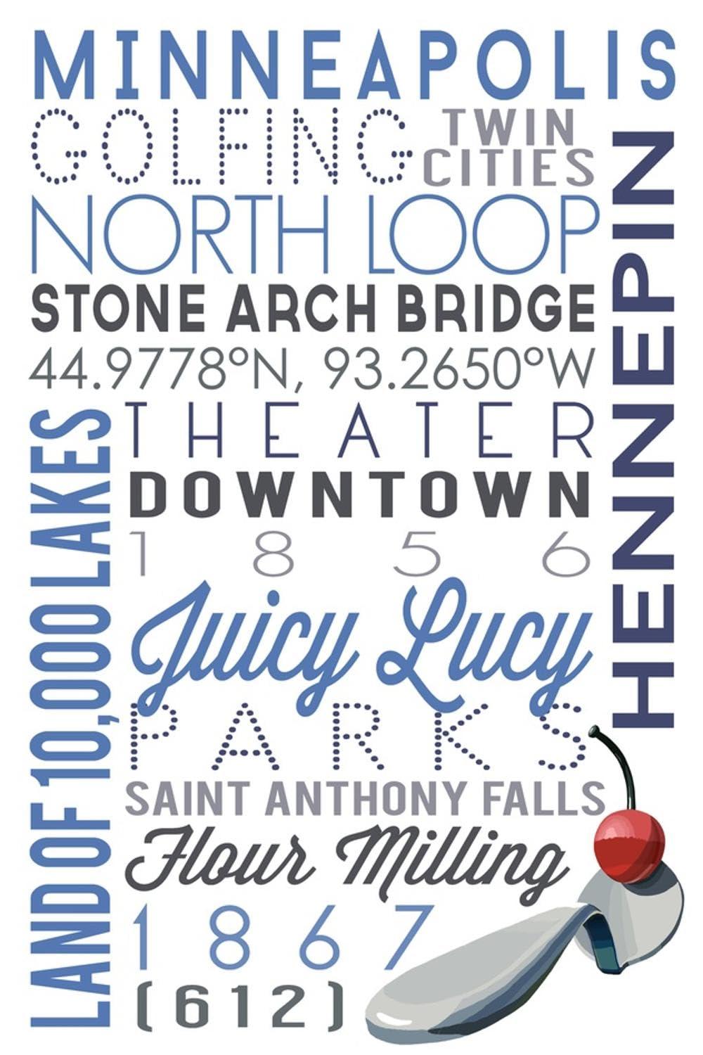 Art.com Minneapolis, Minnesota - Typography Art Print by Lantern Press, 16" x 24"