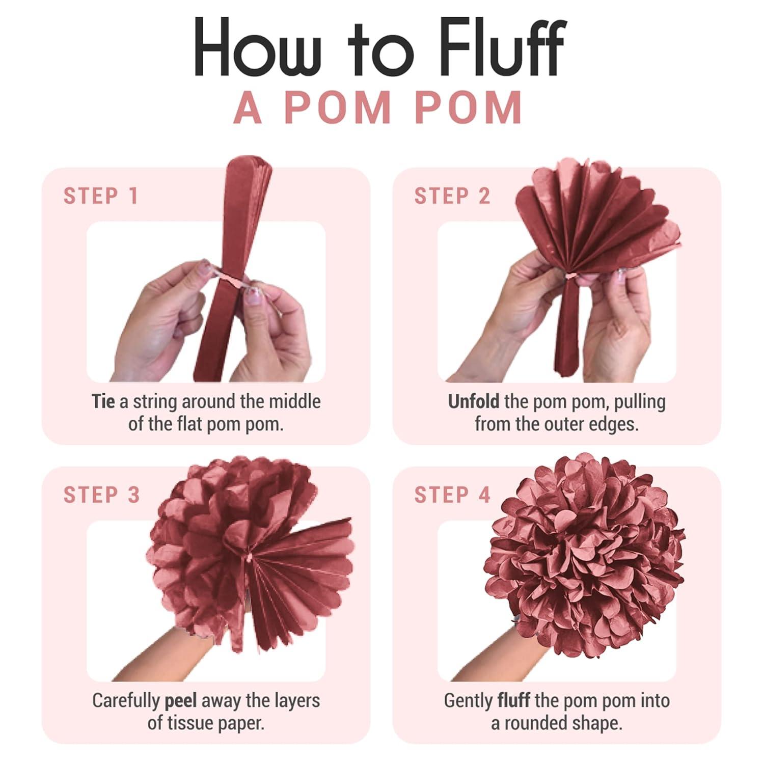 EpiqueOne 20 Piece Tissue Paper Pom Poms Party Kit - Colorful Paper Flower Wall Decorations - Pink Rose