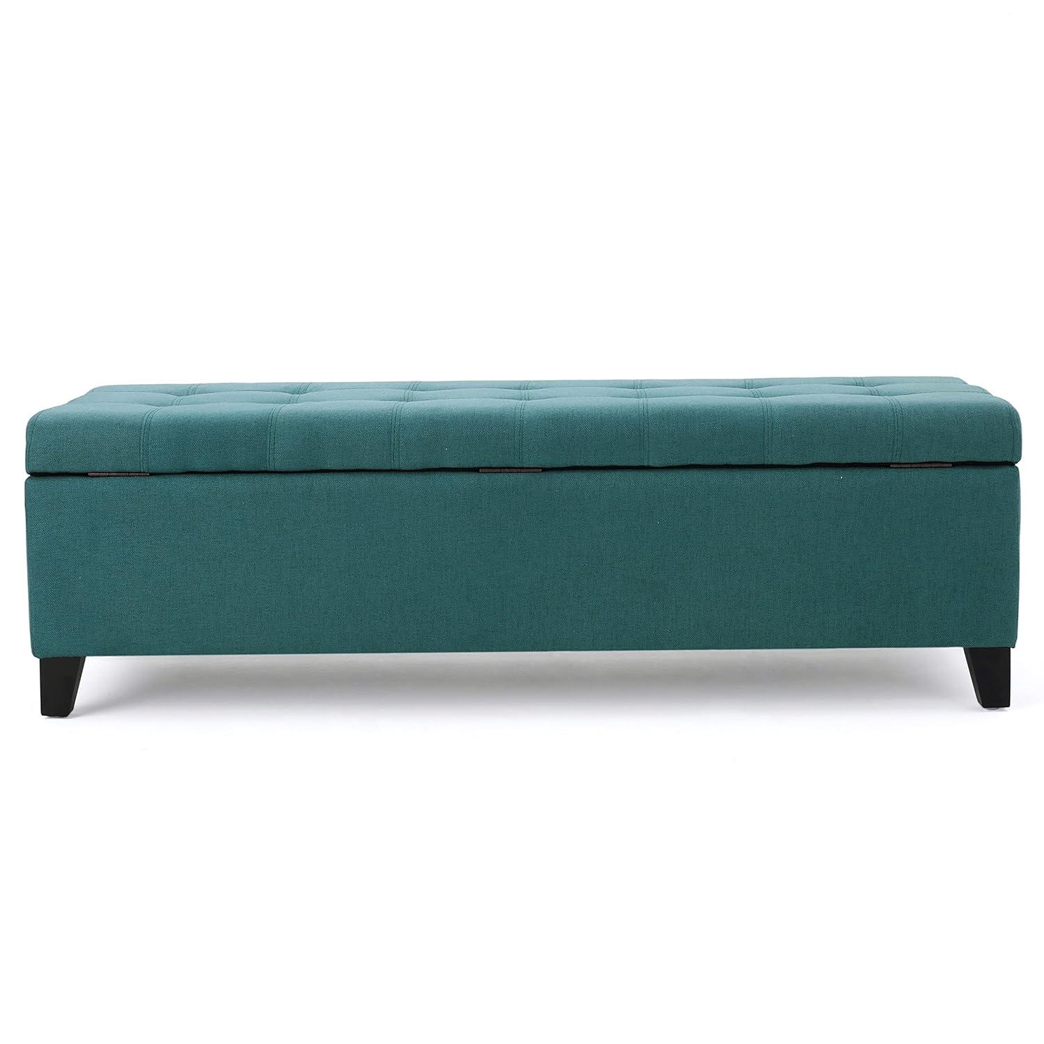 Mission Storage Ottoman - Dark Teal - Christopher Knight Home: Upholstered, Tufted Top, Rectangular Shape