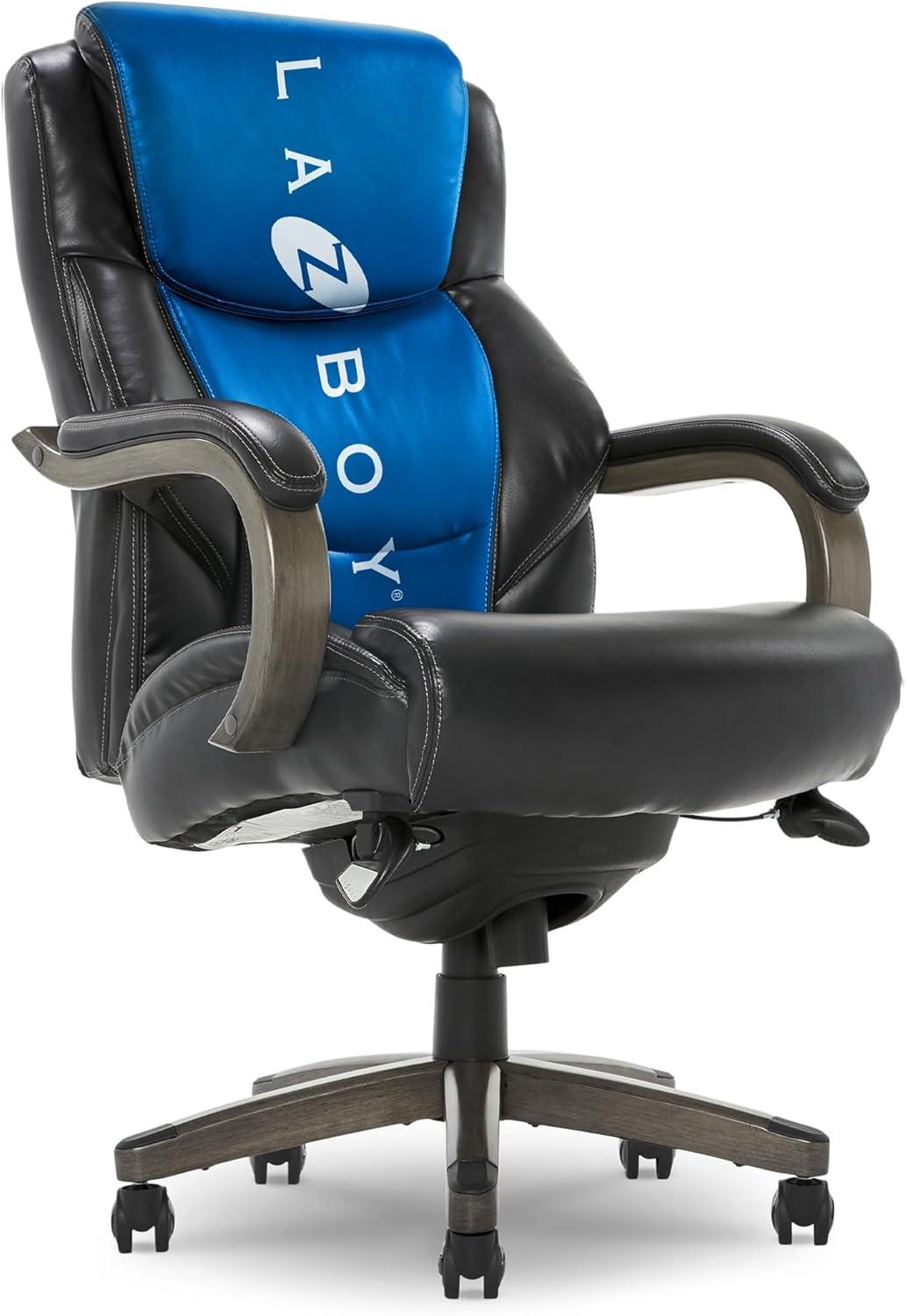 Delano Big & Tall Bonded Leather Executive Office Chair Gray - La-Z-Boy: Ergonomic, Adjustable, Wood Accents