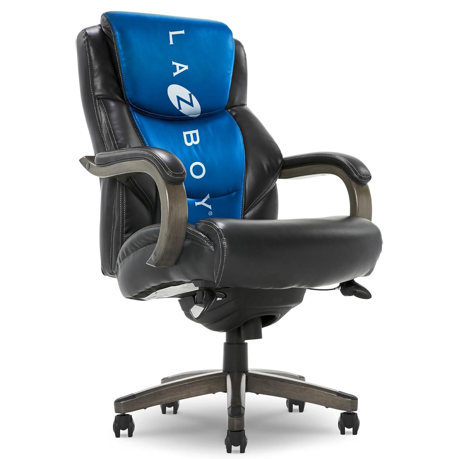 Delano Big & Tall Bonded Leather Executive Office Chair Gray - La-Z-Boy: Ergonomic, Adjustable, Wood Accents