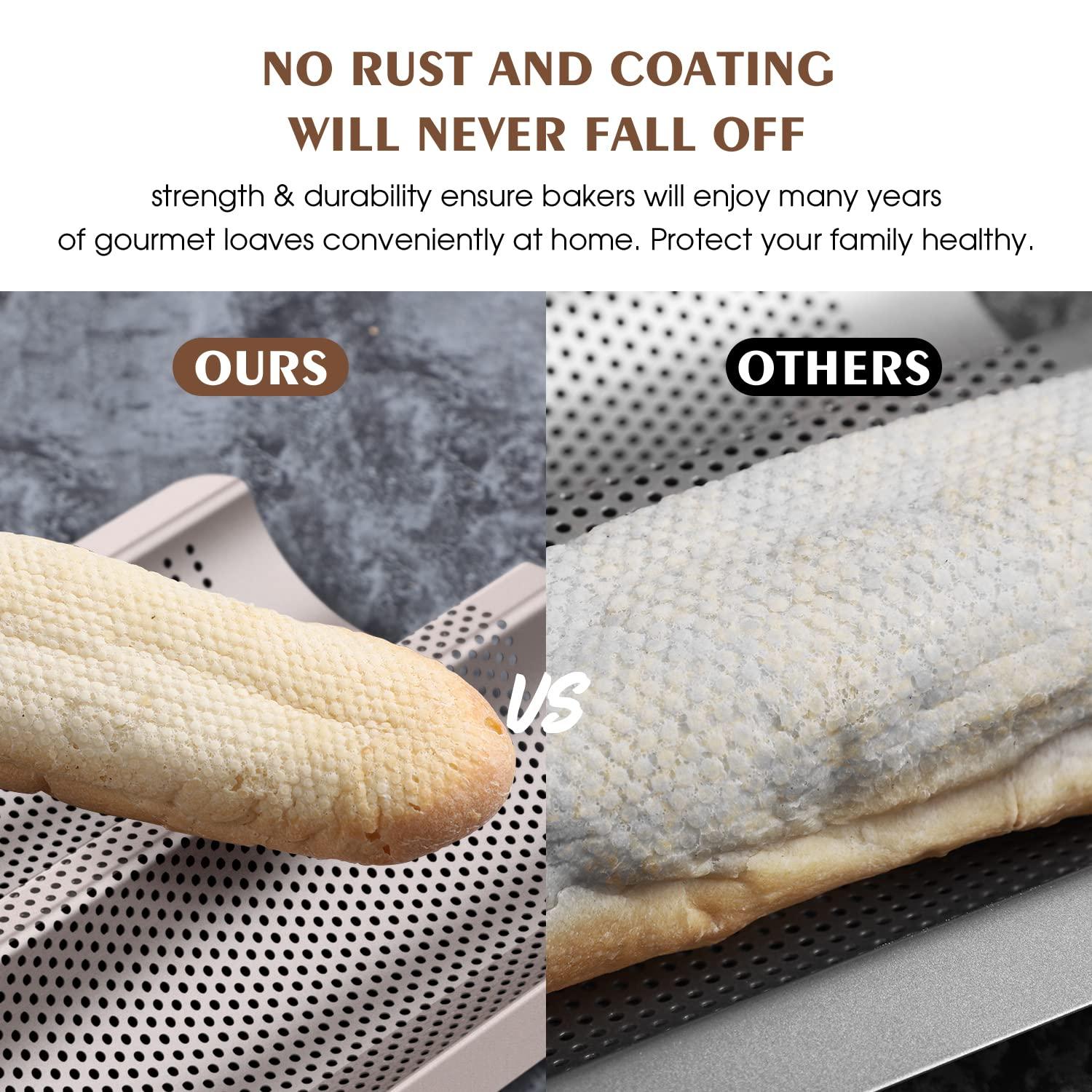 Baguette Pan French Bread Pans For Baking Pans, Nonstick 2 Slots Perforated Italian Loaf Pan Mold Long French Bread Pan Golden