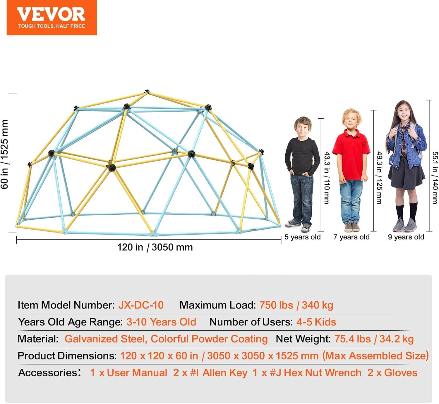 10FT Yellow and Blue Steel Geometric Dome Climber with Slide