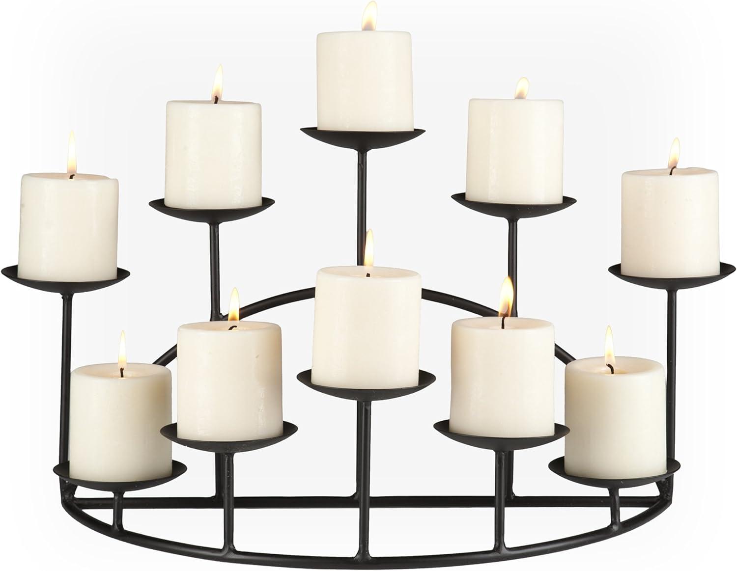 Transitional Matte Black Wrought Iron 10-Platform Candelabra