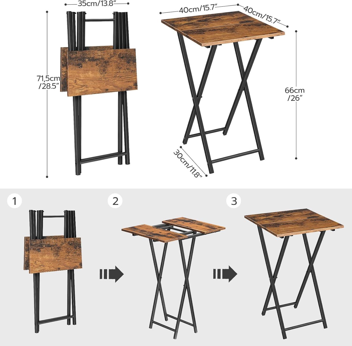 Rustic Brown and Black Folding TV Tray Table with Metal Frame