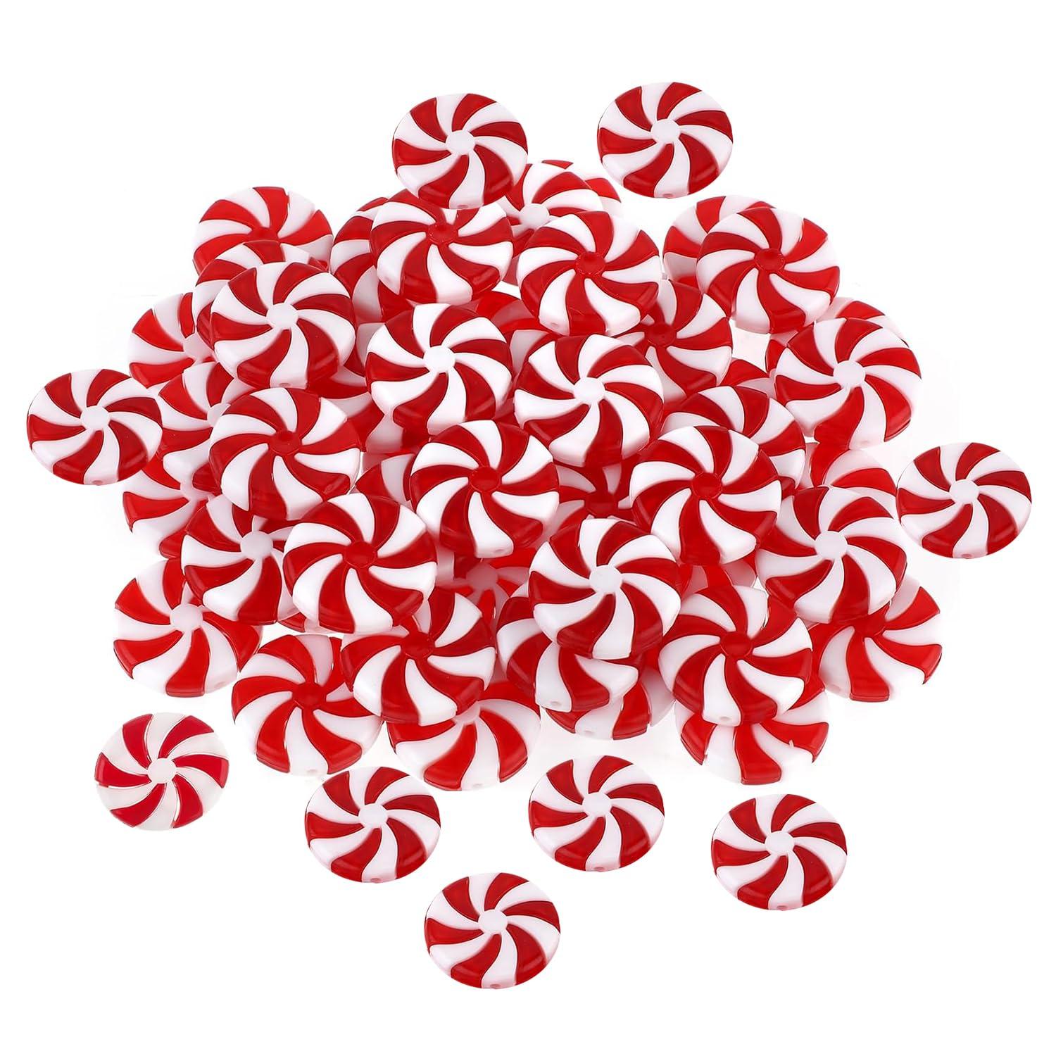 Candy Cane Christmas Decorations, 50Pcs Plastic Fake Candy Peppermint Candy Ornaments for Xmas Holiday Decor Party Favors Crafts