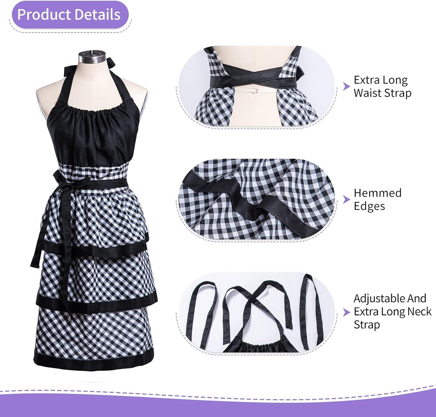 Lovely Flower Pattern Retro Aprons With Large Pockets for Women Girls Cooking Kitchen Bakery Mother's Gift