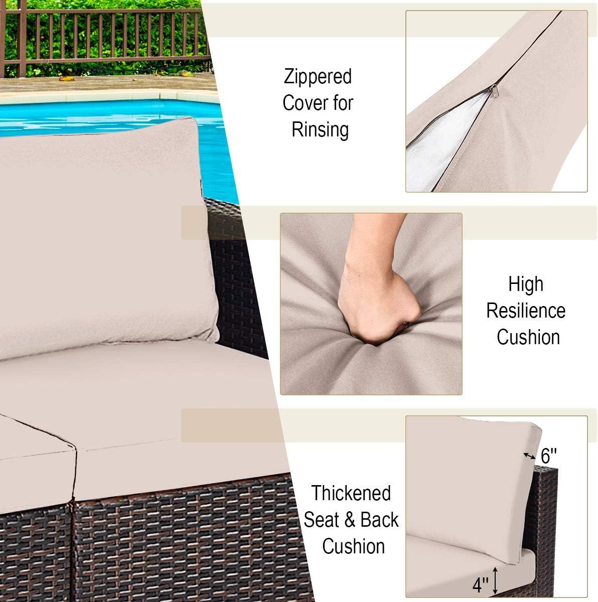 Tangkula 2PCS Rattan Corner Sofa Set Patio Outdoor Furniture Set w/ 4 Beige Cushions