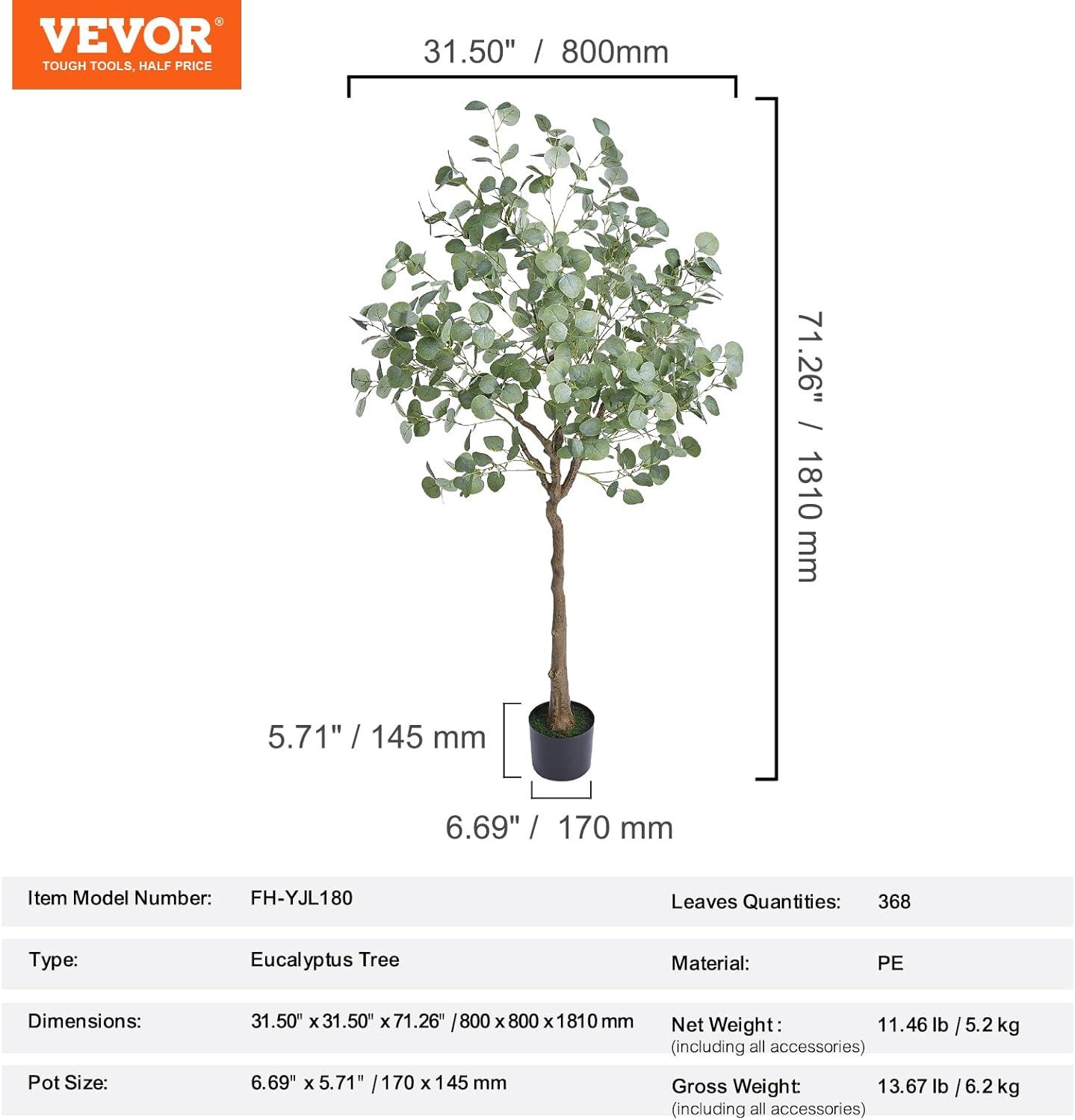 Yeshouse 6FT Artificial Eucalyptus Tree with Real Trunk and Lifelike Leaves, Faux Eucalyptus Plants for Home Decor Indoor