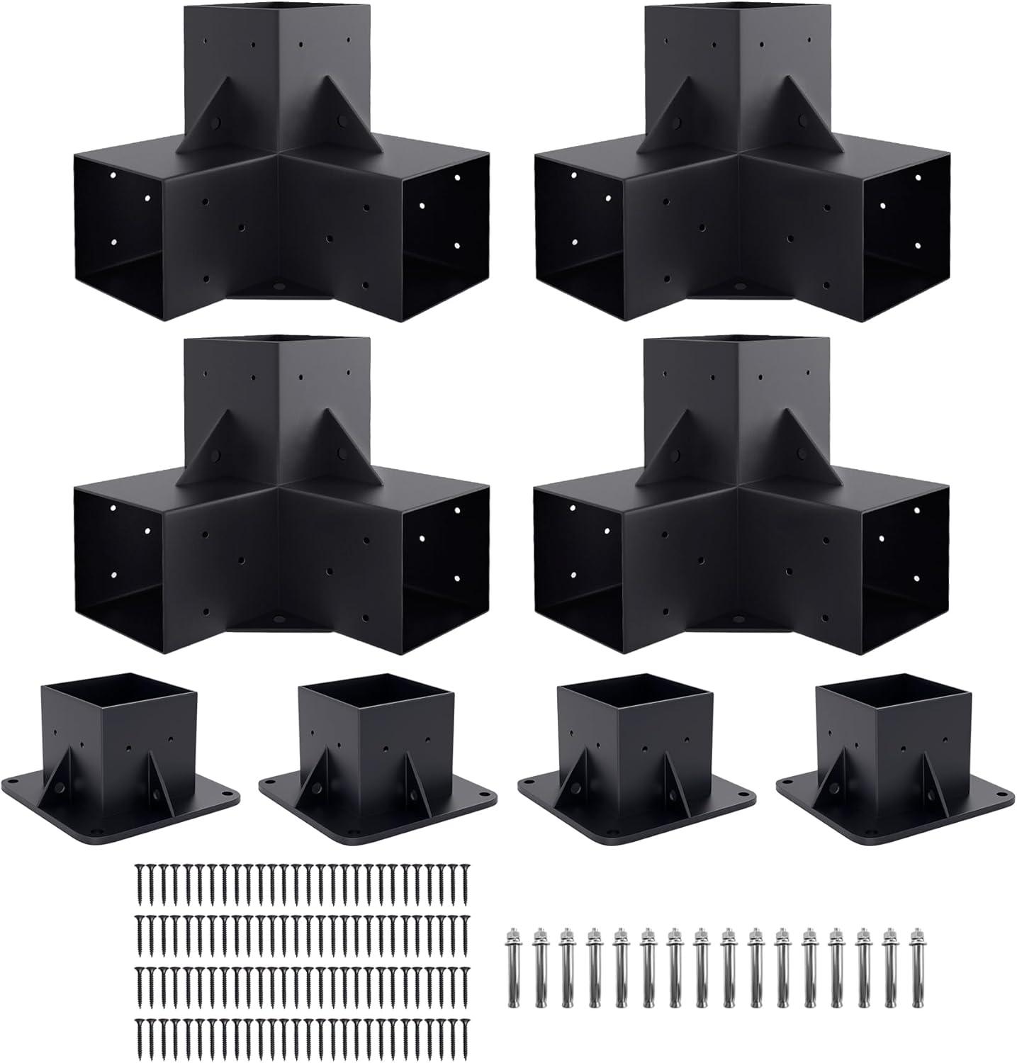 Pergola Kit Elevated Wood Stand Kit Woodwork for 4"x 4" (Actual 3.5" x 3.5"), Wooden Gazebo Kit for 3-Way Pergola Brackets with Pergola Base Brackets - Includes Screws