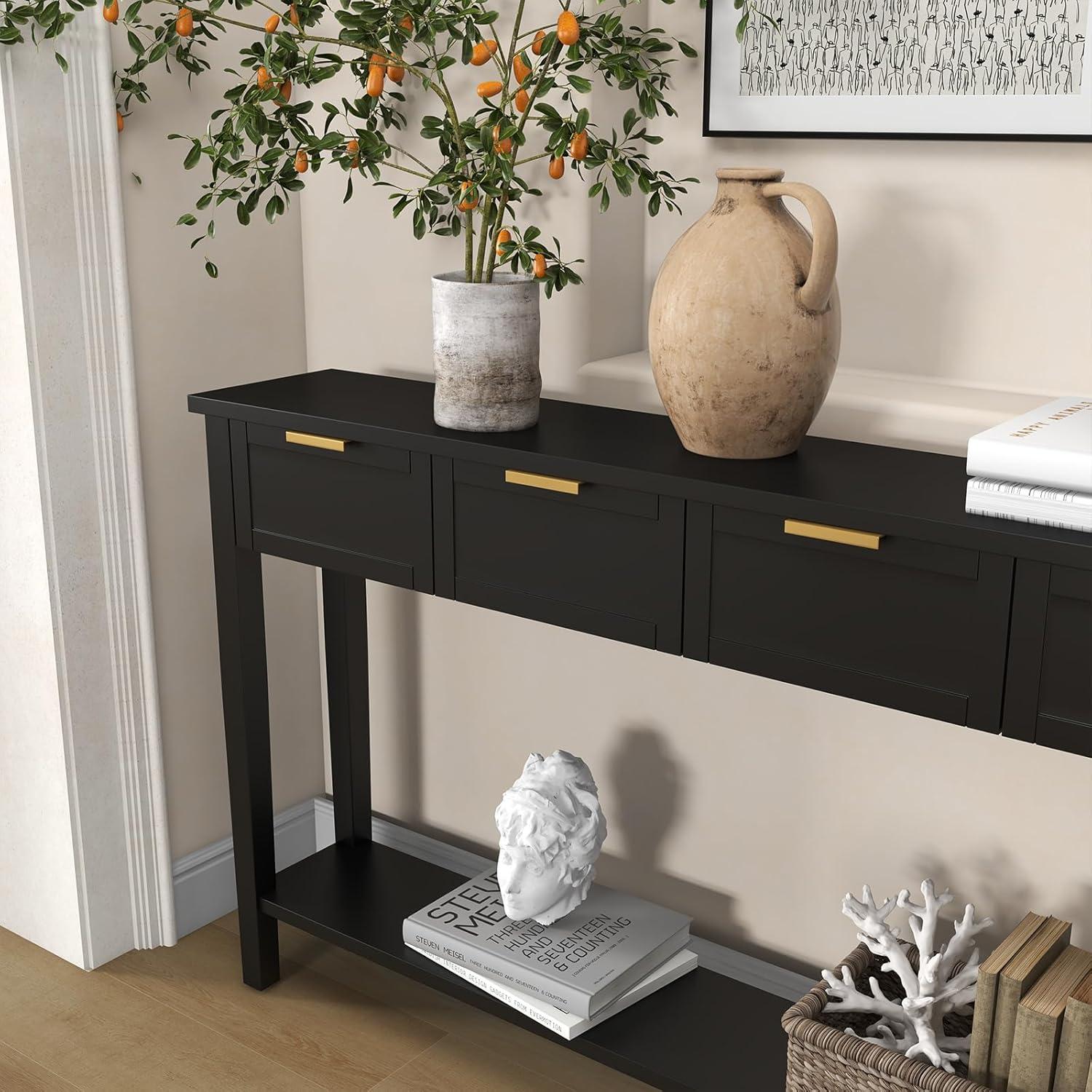 Kinfant Morden Console Table with Drawers, Narrow Sofa Table with Storage Shelf for Living Room, Entryway, Hallway, Black