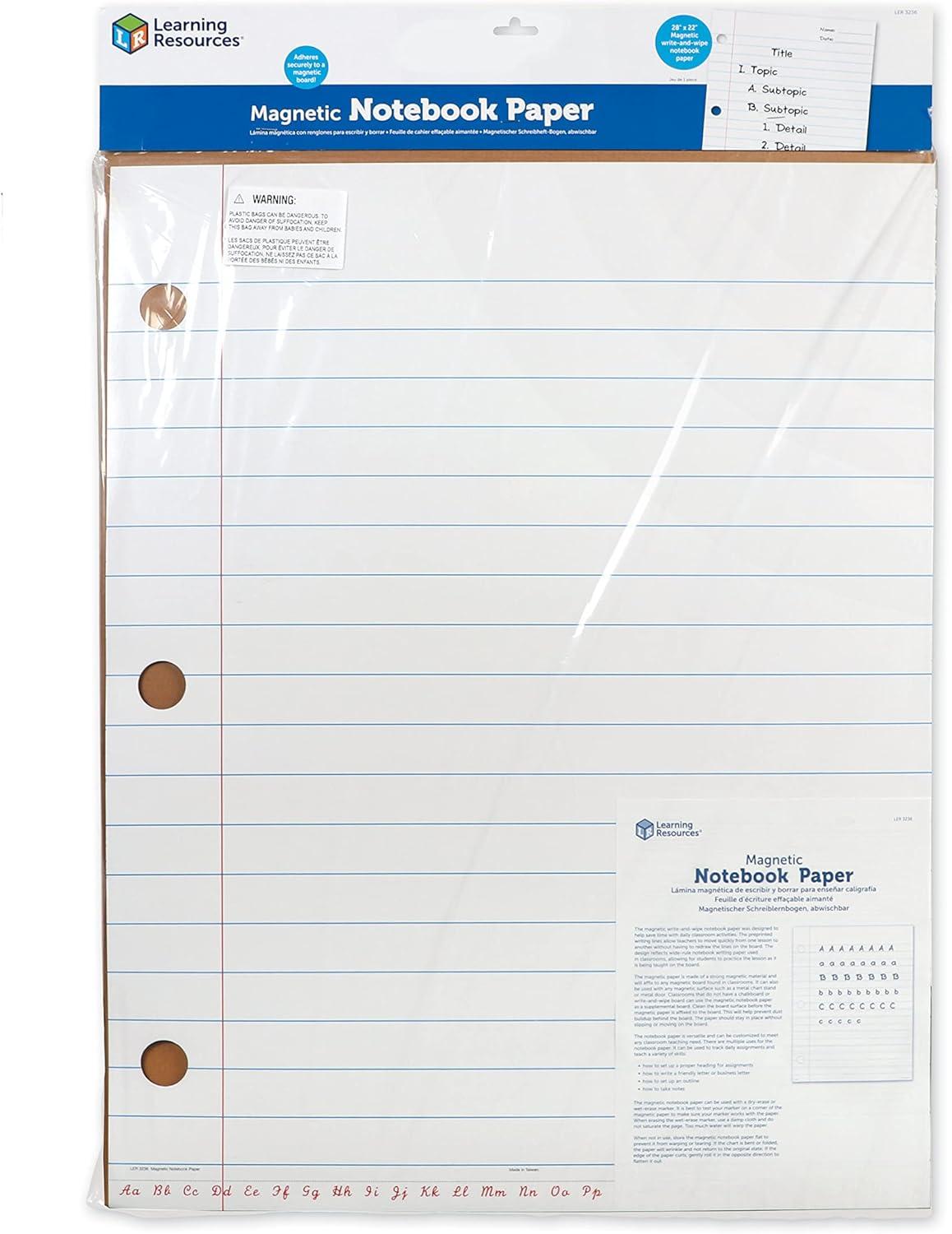 Learning Resources Magnetic Notebook Paper, 22"L x 28"H